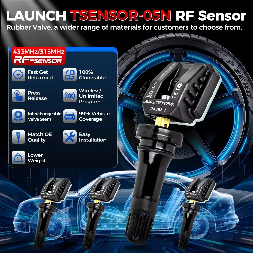 Capteur TPMS Launch LTR05S 2 en 1, 315 MHz et 433 MHz, Valve Aluminium – Outil de Réparation Pneu