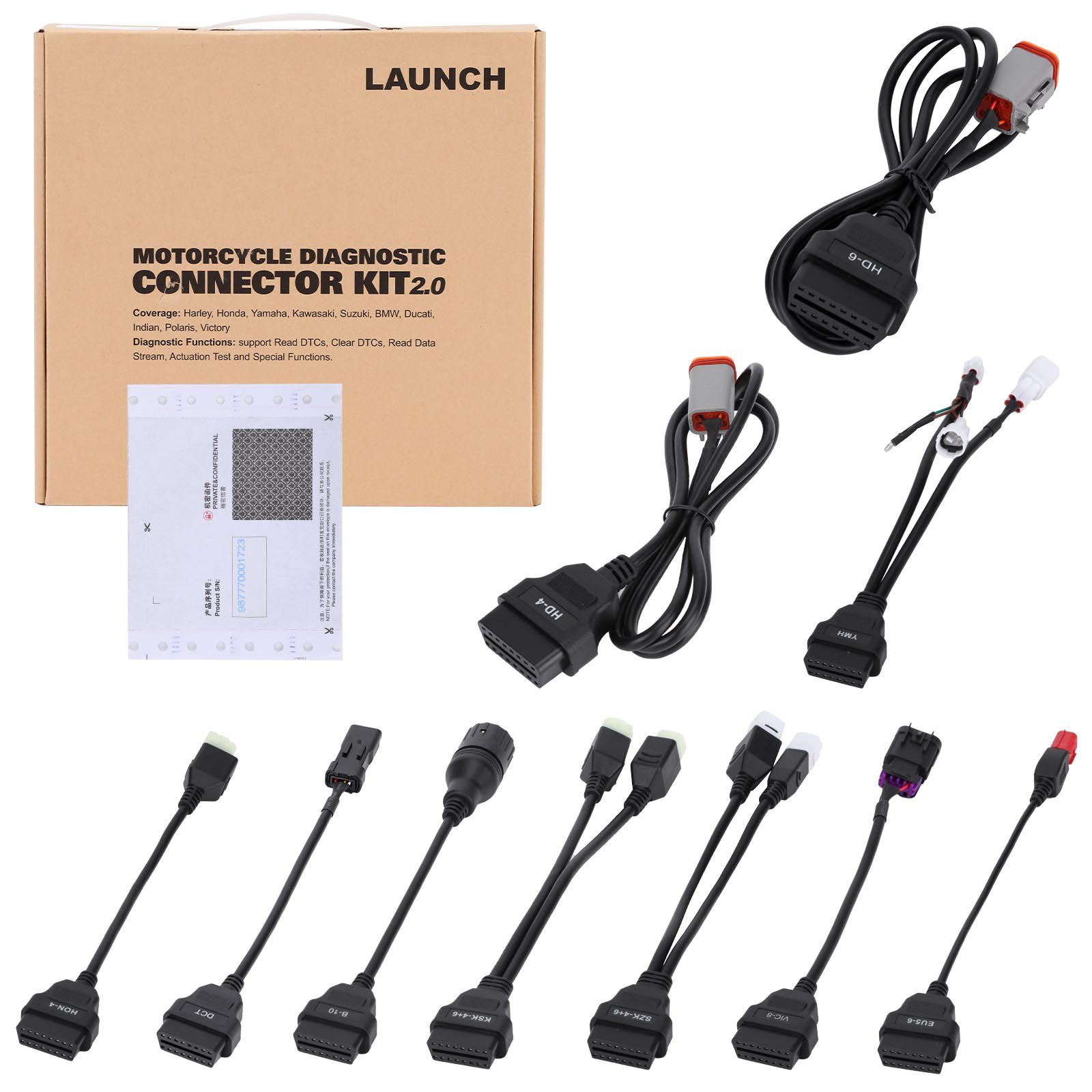 2025 LAUNCH Kit de connecteur de diagnostic de moto 2.0 pour Ducati, Indian, Polaris, Victory, Harley, Honda, Yamaha, Kawasaki, Suzuki, BMW