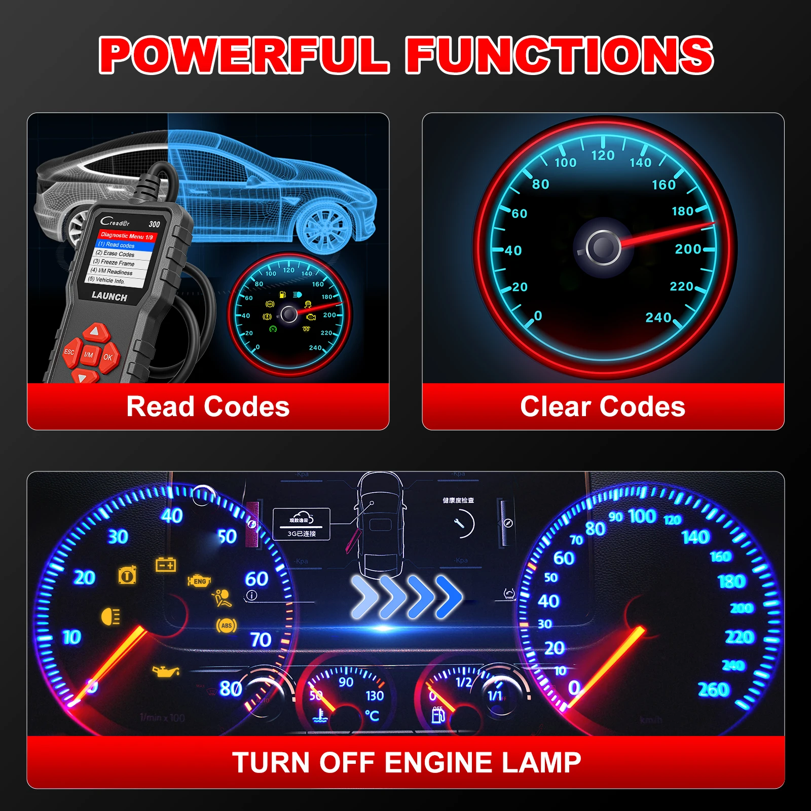 LAUNCH X431 CR300 OBD2 SCANNER CAN Auto Code Reader Outils de diagnostic I/M Tester de batterie de moteur Mise à jour gratuite de la durée de vie