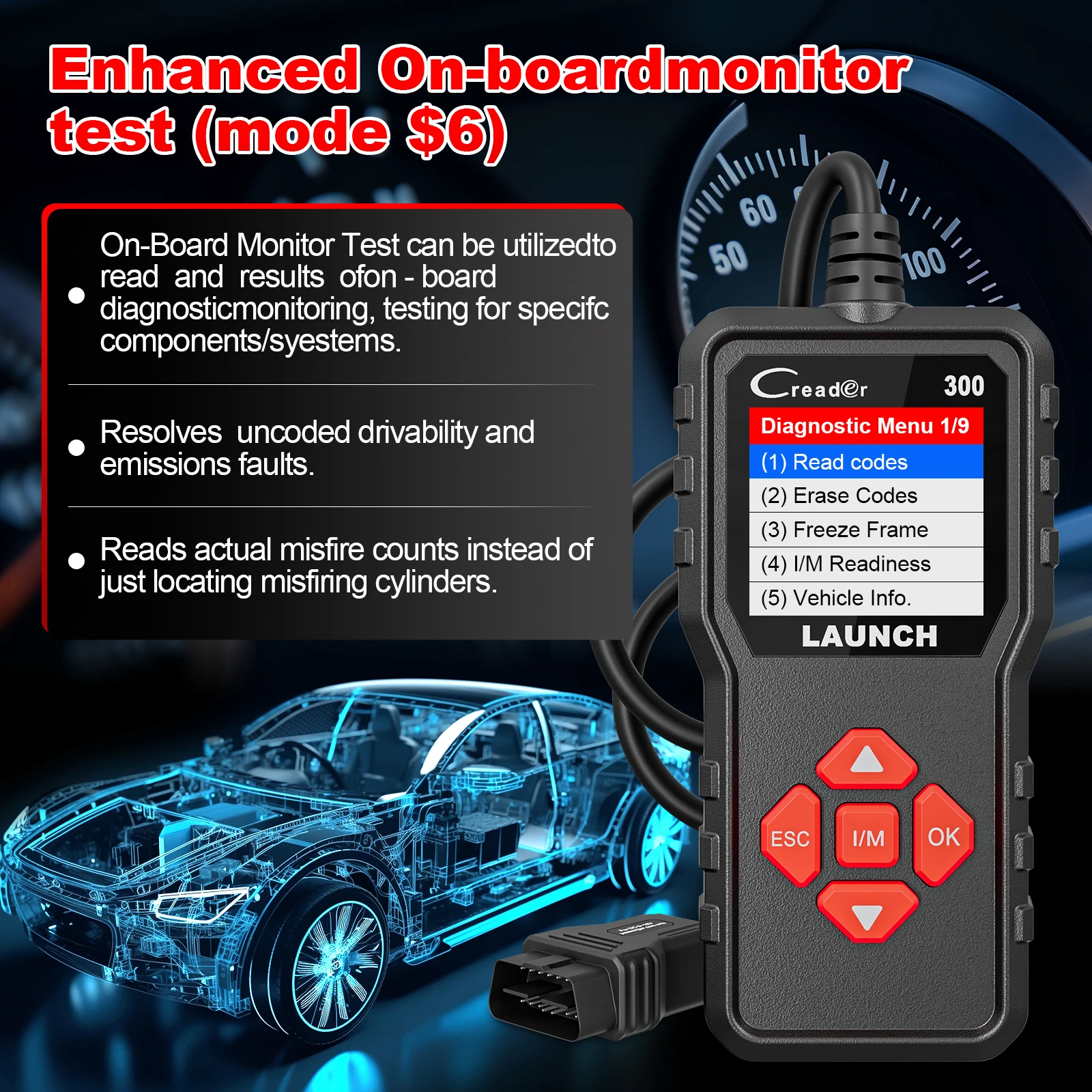LAUNCH X431 CR300 OBD2 SCANNER CAN Auto Code Reader Outils de diagnostic I/M Tester de batterie de moteur Mise à jour gratuite de la durée de vie