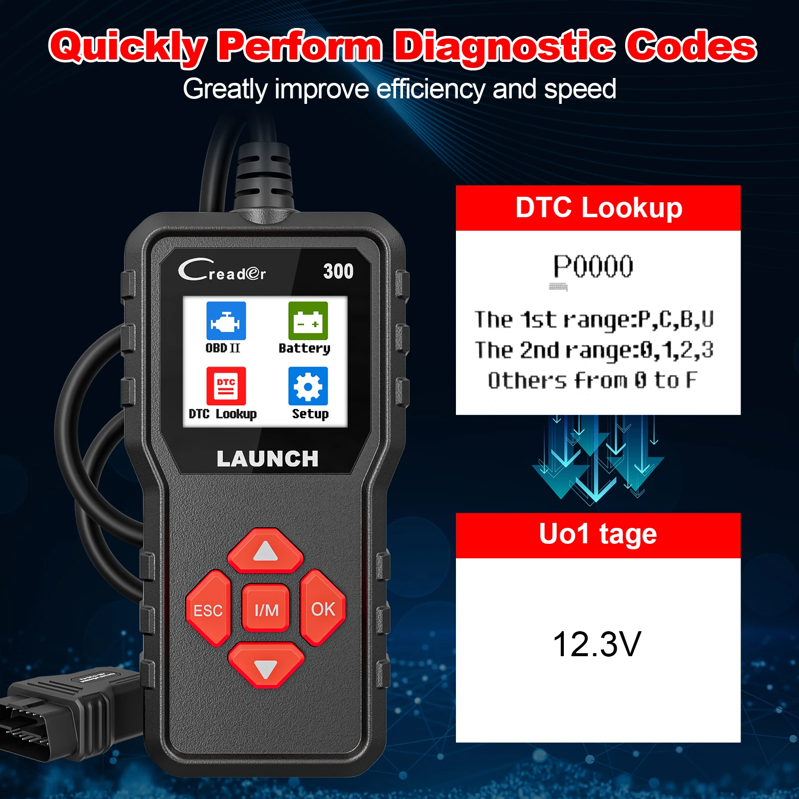 LAUNCH X431 CR300 OBD2 SCANNER CAN Auto Code Reader Outils de diagnostic I/M Tester de batterie de moteur Mise à jour gratuite de la durée de vie