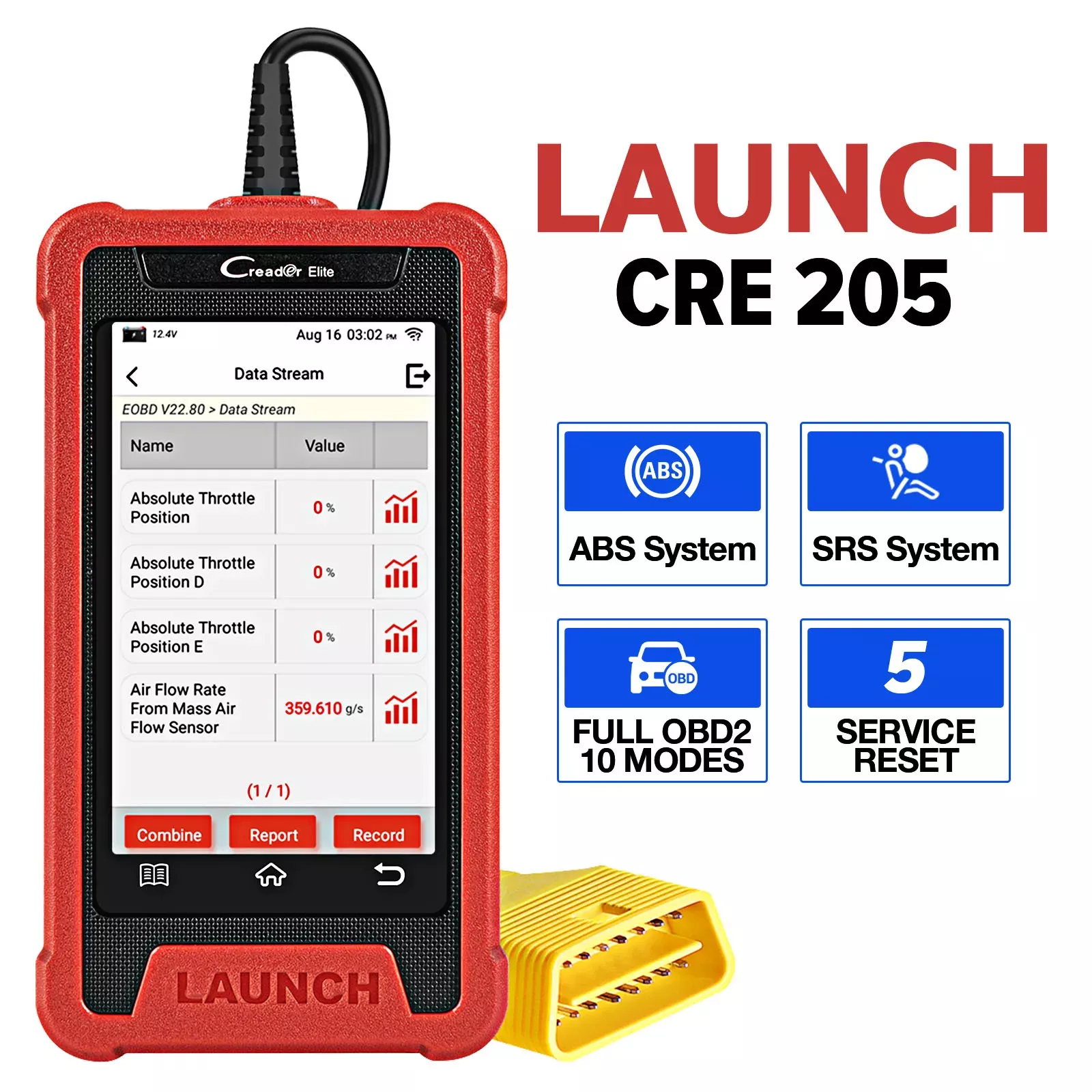 LAUNCH X431 Creader Elite CRE205 OBD2 Scanner ABS SRS System Diagnostic 16 Mise à jour gratuite à vie des services de réinitialisation du scanner