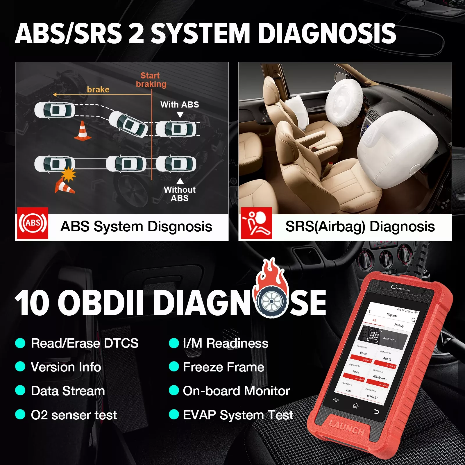 LAUNCH X431 Creader Elite CRE205 OBD2 Scanner ABS SRS System Diagnostic 16 Mise à jour gratuite à vie des services de réinitialisation du scanner