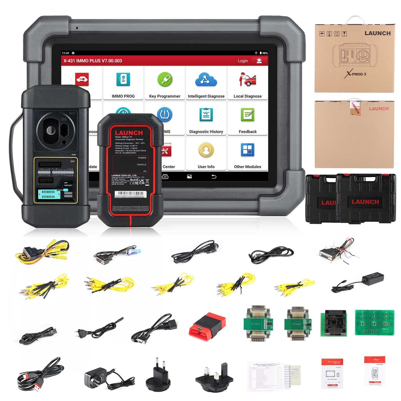 LAUNCH X431 IMMO PLUS Key Programmer avec X-prog3 IMMO ECU Diagnostics 3-en-1 prend en charge le codage de l'ECU, MQB RH850 BMW BDC2 Ajouter la clé