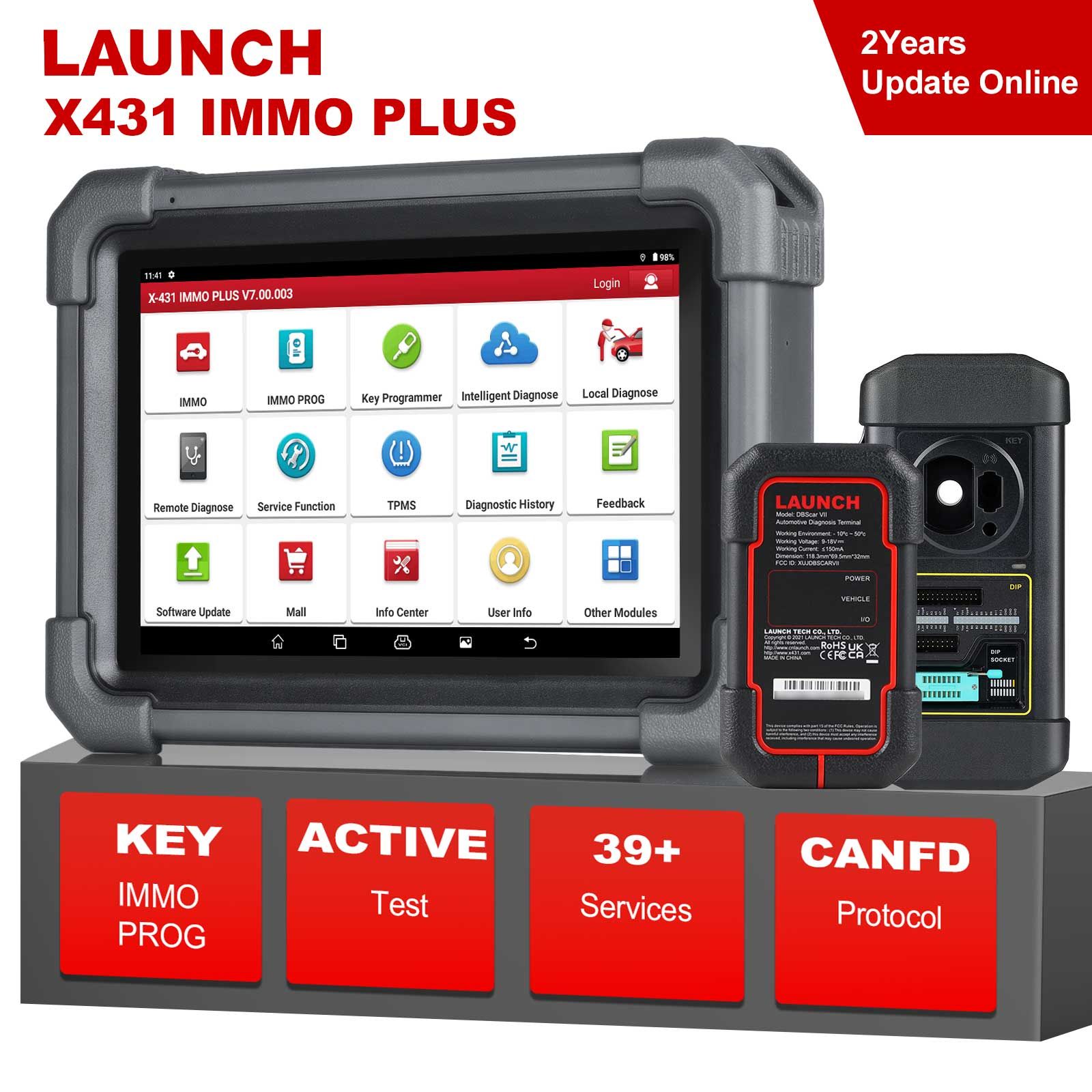 LAUNCH X431 IMMO PLUS Key Programmer avec X-prog3 IMMO ECU Diagnostics 3-en-1 prend en charge le codage de l'ECU, MQB RH850 BMW BDC2 Ajouter la clé