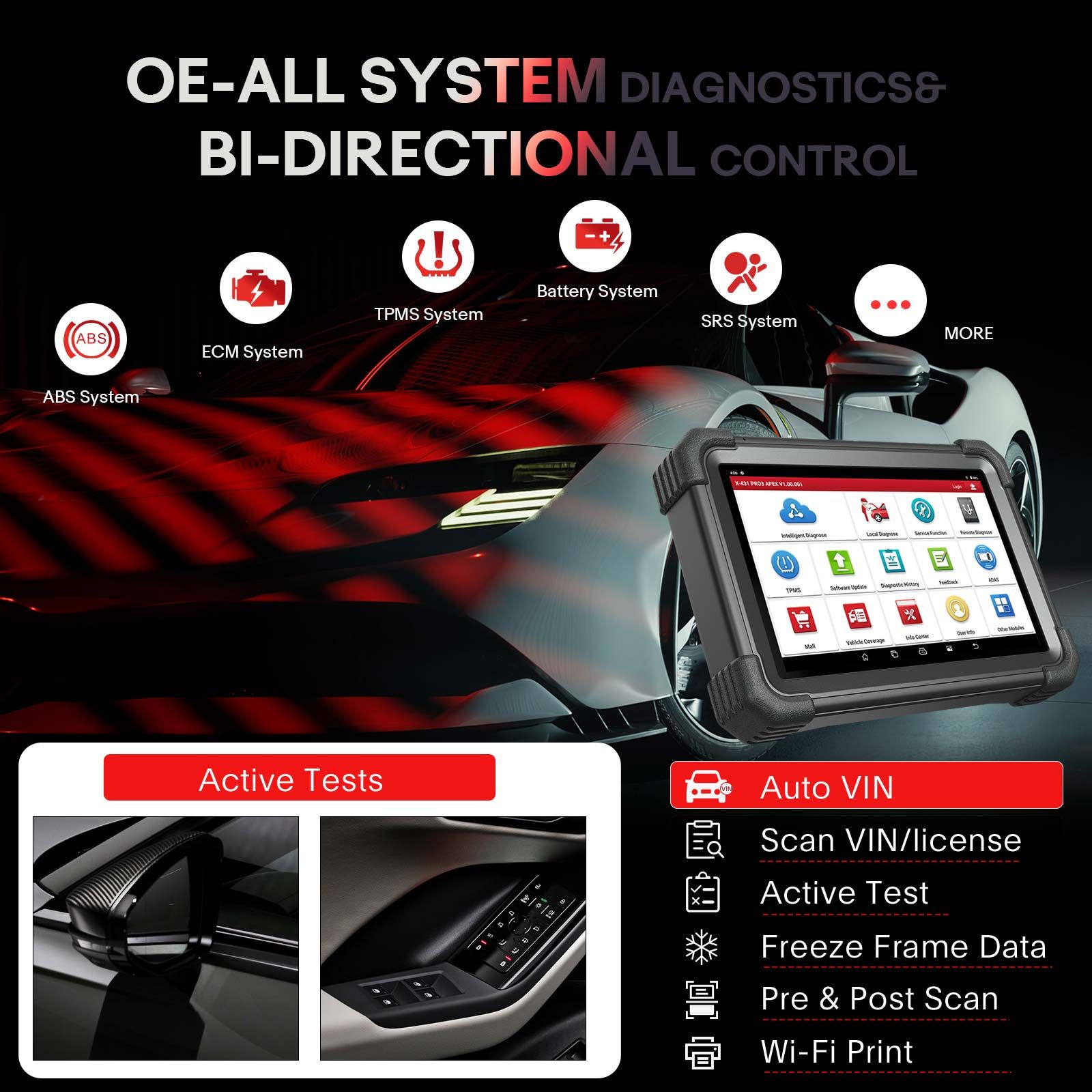 LAUNCH X431 PRO3 APEX Scanner de diagnostic Support Topologie Carte Codage en ligne CAN FD & DoIP HD Scan de camion avec 37+ Services