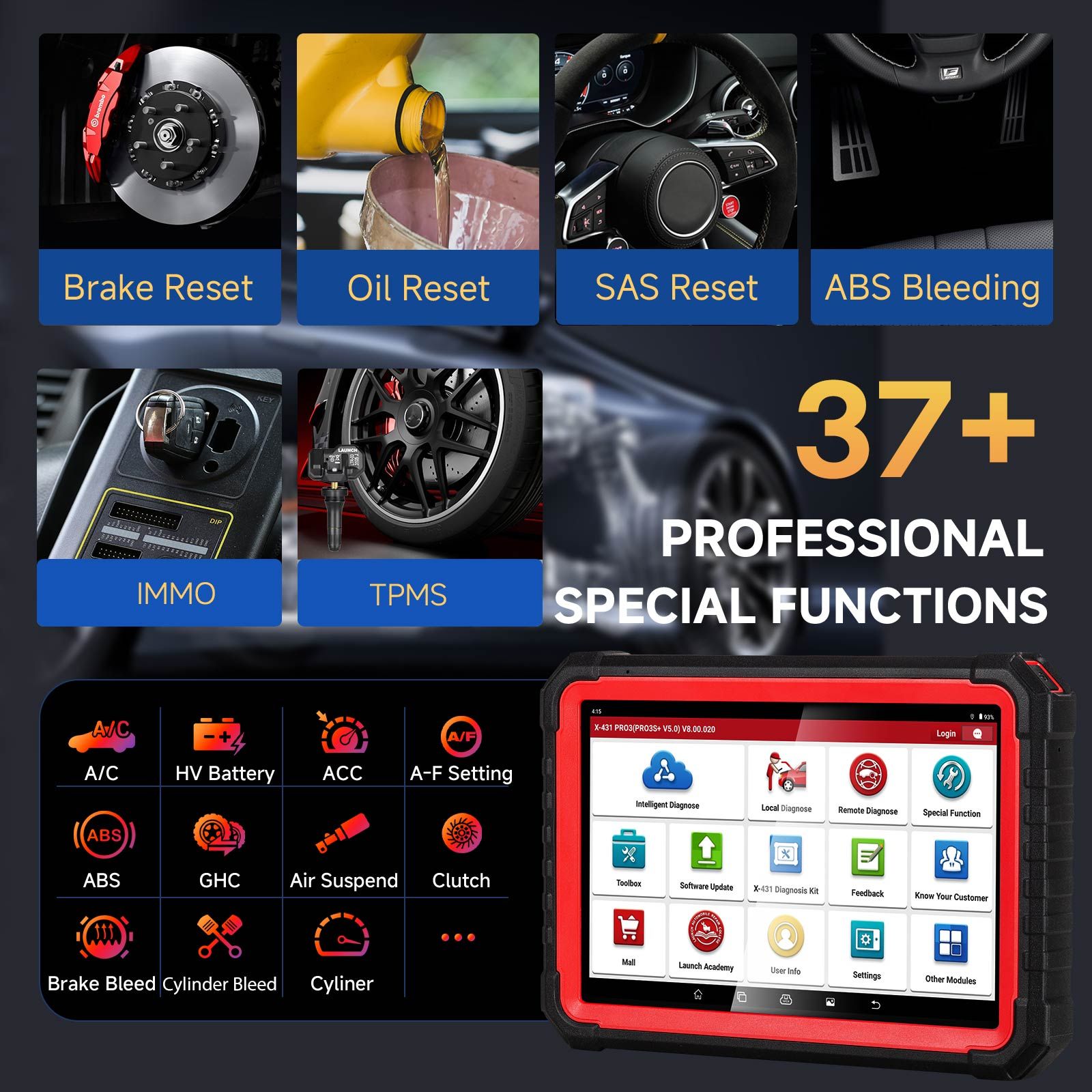 LAUNCH X431 PRO3S+ V5.0 Outil de balayage bidirectionnel, Service de réinitialisation 37+, Scanner de diagnostic Bluetooth de système complet de niveau OE, Codage de l'ECU