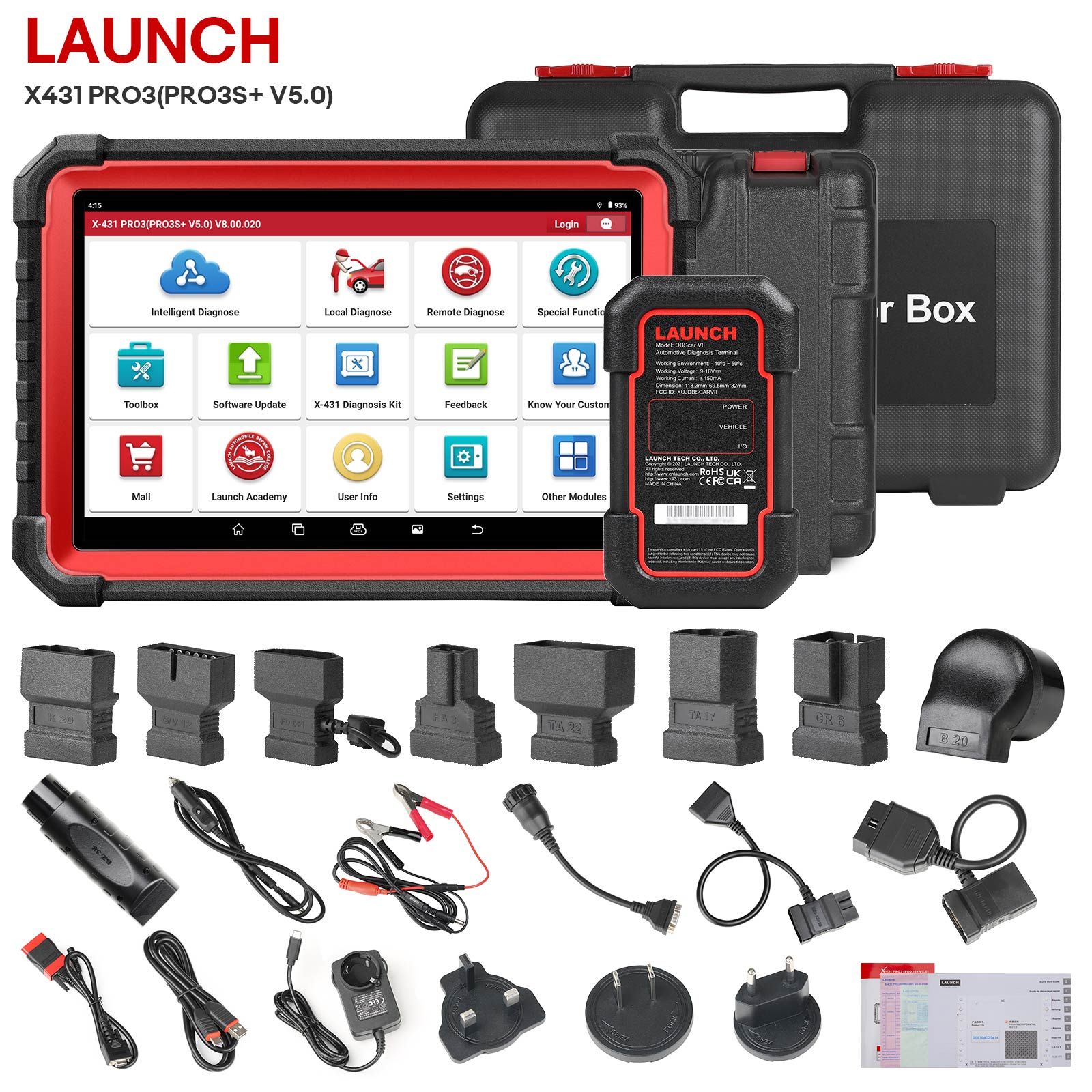 LAUNCH X431 PRO3S+ V5.0 Outil de balayage bidirectionnel, Service de réinitialisation 37+, Scanner de diagnostic Bluetooth de système complet de niveau OE, Codage de l'ECU
