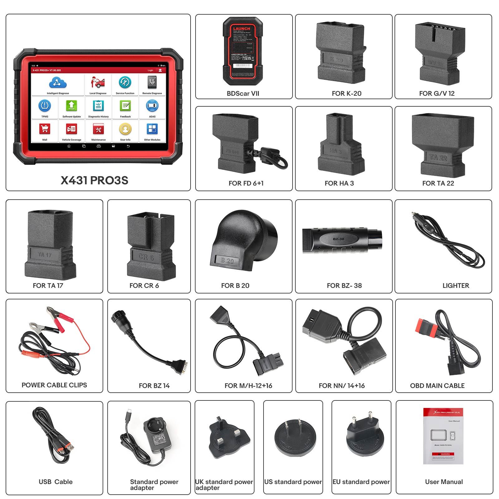 PRO3 S+ avec module de camion lourd X-431 SmartLink C 2.0 pour voitures et camions 12V et 24V