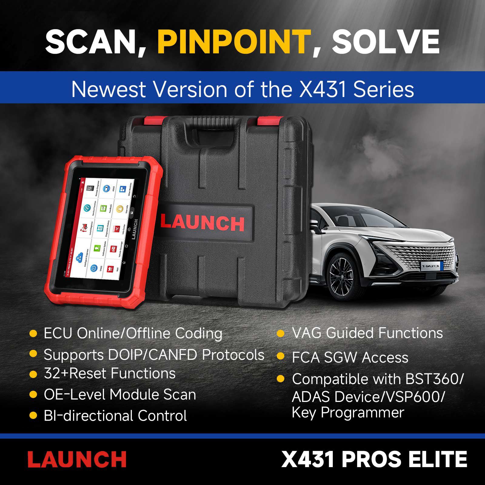 2023 Launch X431 PROS ELITE Bidirectional Scan Tool with CANFD ECU Coding Full System 32+ Special Function VAG Guide