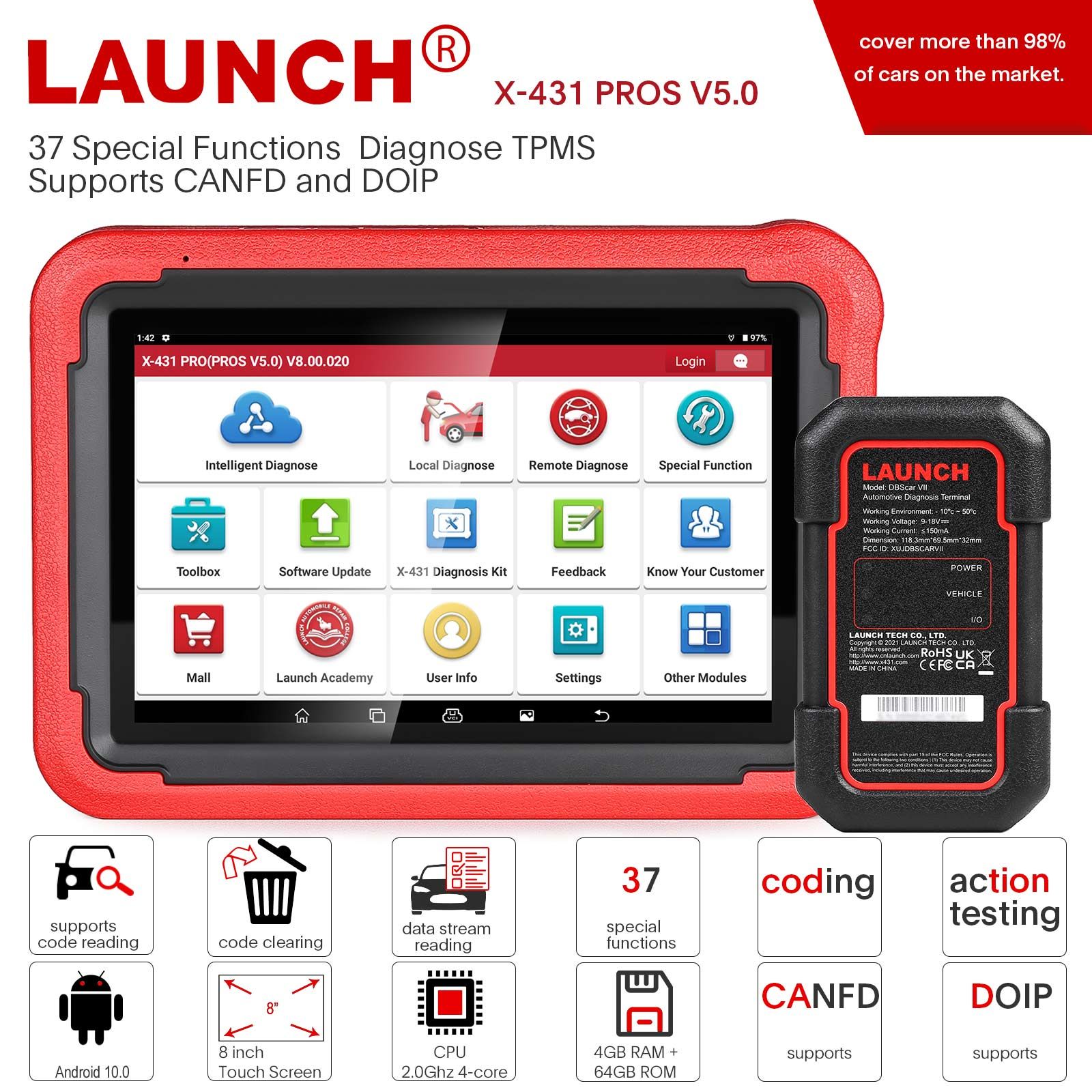 Lancer l'outil de diagnostic X-431 PRO PROS V5.0 37 Fonctions spéciales TPMS de diagnostic intelligent prend en charge CANFD et DOIP
