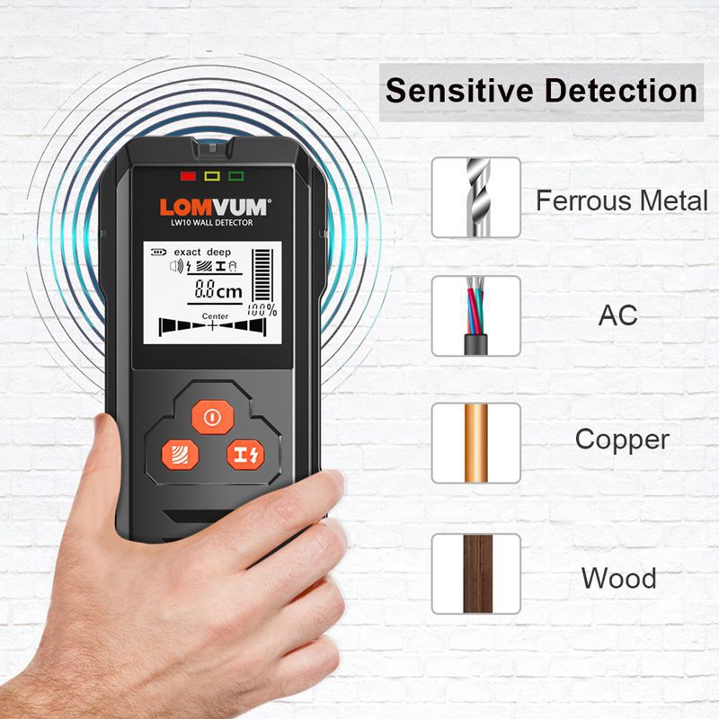 Lomvum Metal Detector Backlight Black AC Wood Detector Cable Wire Depth Tracker Underground sturs Wall scanner LCD HD Display buzzer