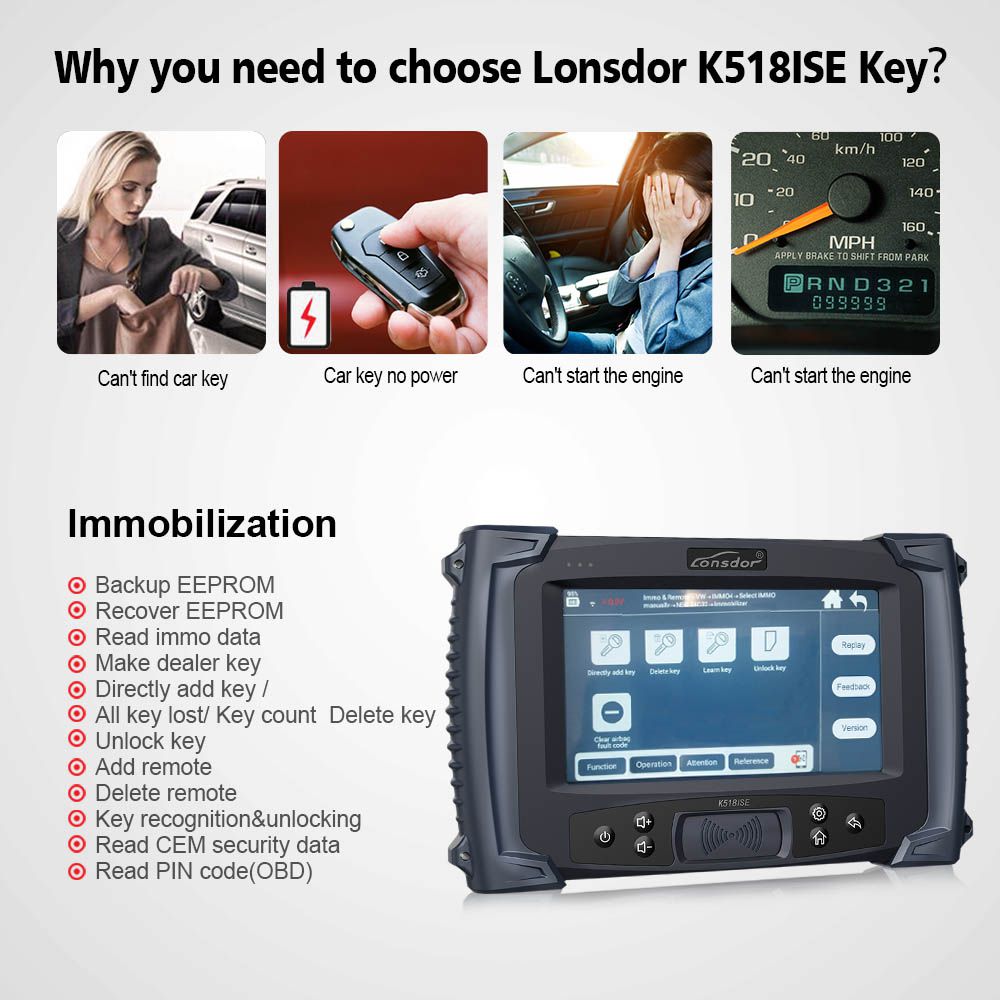 Programmateur clé Lonsdor K518ISE Support VW 4th 5th IMMO & BMW FEM/EDC & Toyota H Chip Key Programmation