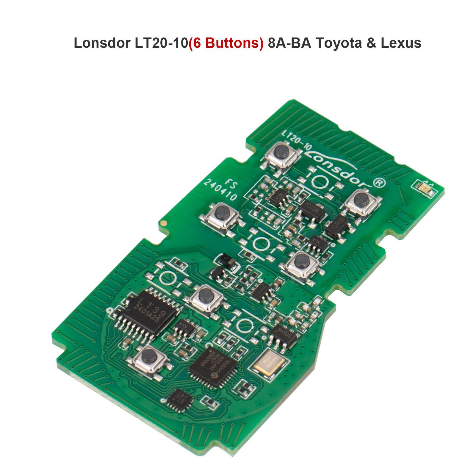 Lonsdor LT20-10 Universal Smart Remote PCB All-in-One Board pour Toyota/Lexus 8A-BA 4/5/6 Boutons Fréquence commutable