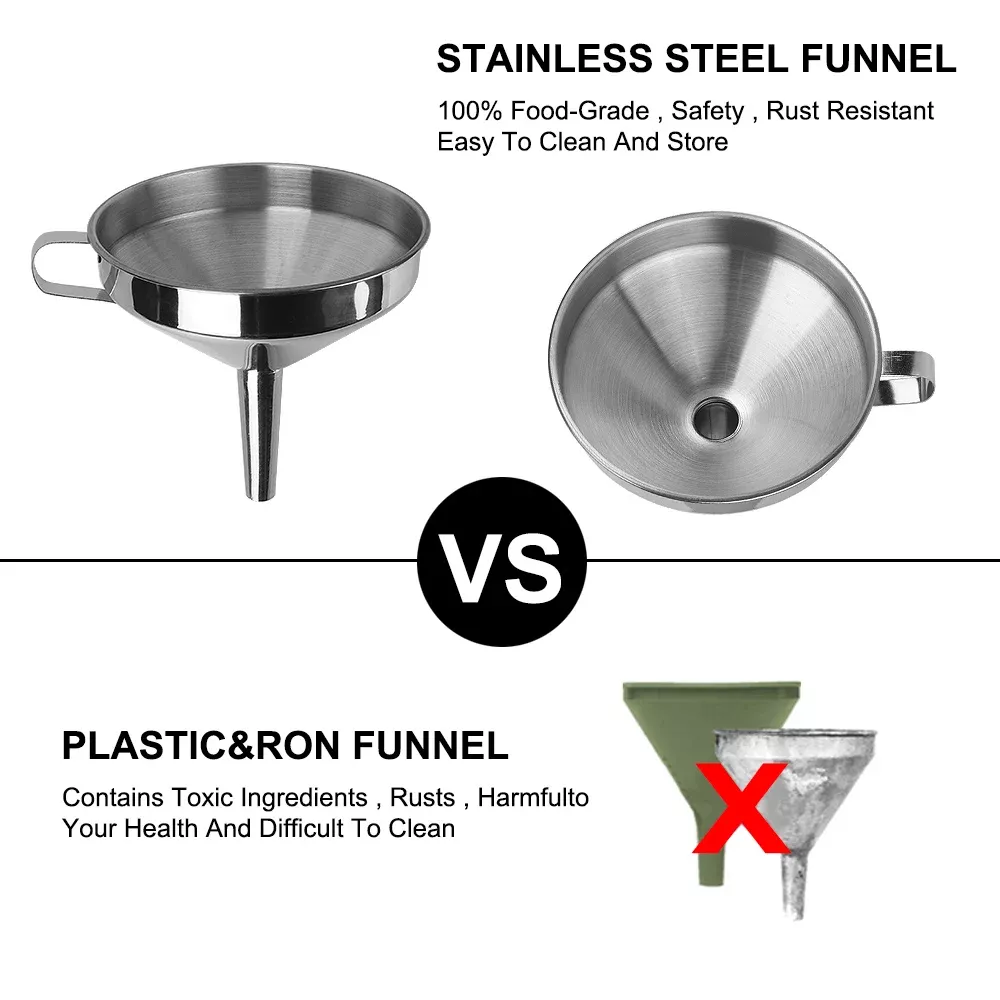 L'entonnoir en métal pour l'acier inoxydable des outils de cuisine en conserve avec l'entonnoir de bouteille d'huile de bière de bar d'entonnoirs de bouche large de filtre amovible