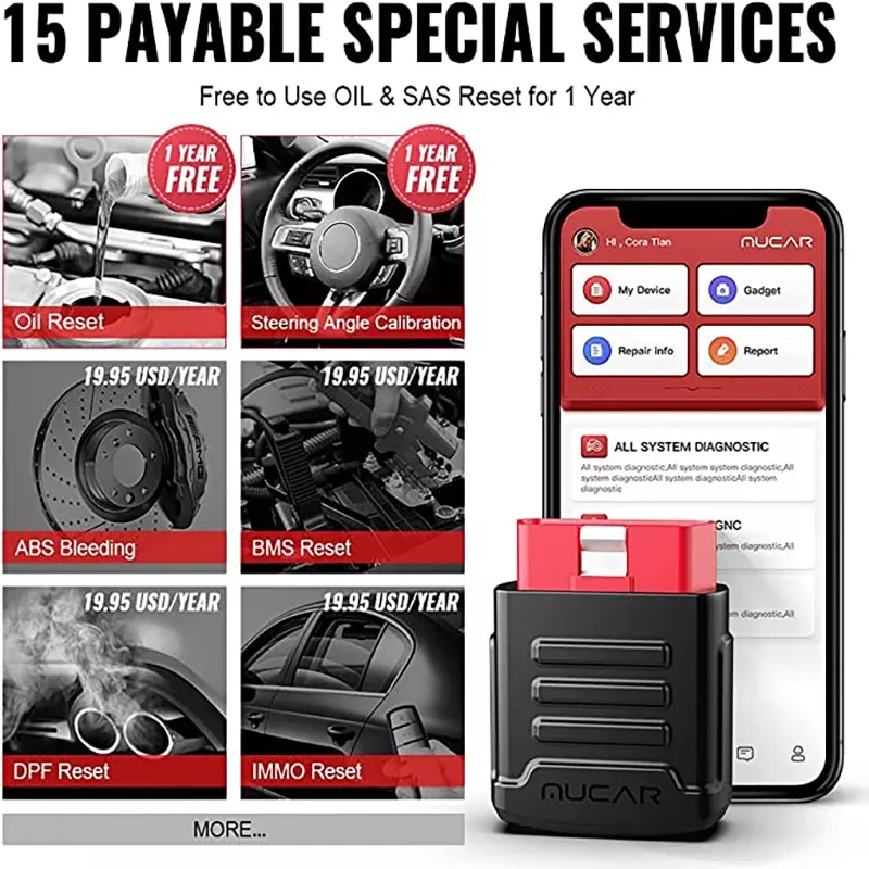 MUCAR BT200 OBD2 scanner système complet outils de diagnostic huile SAS réinitialiser gratuit lecteur de code de voiture Travailler avec MUCAR App sur iOS & Android