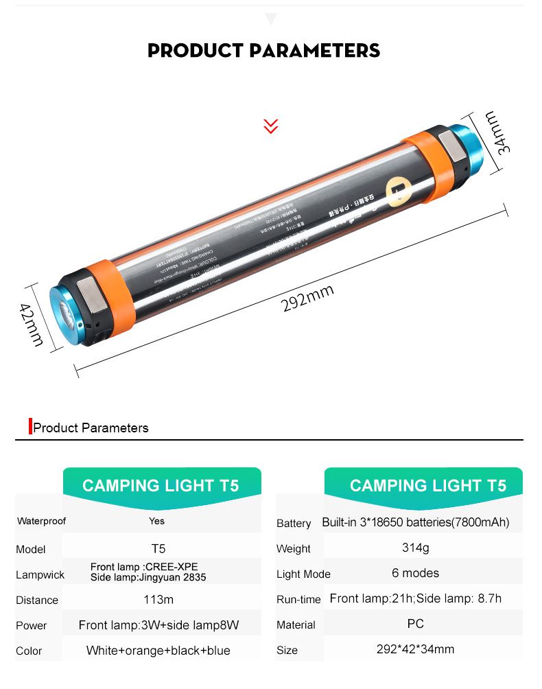 Lampe de camping pour lampe de poche multifonctionnelle T5 