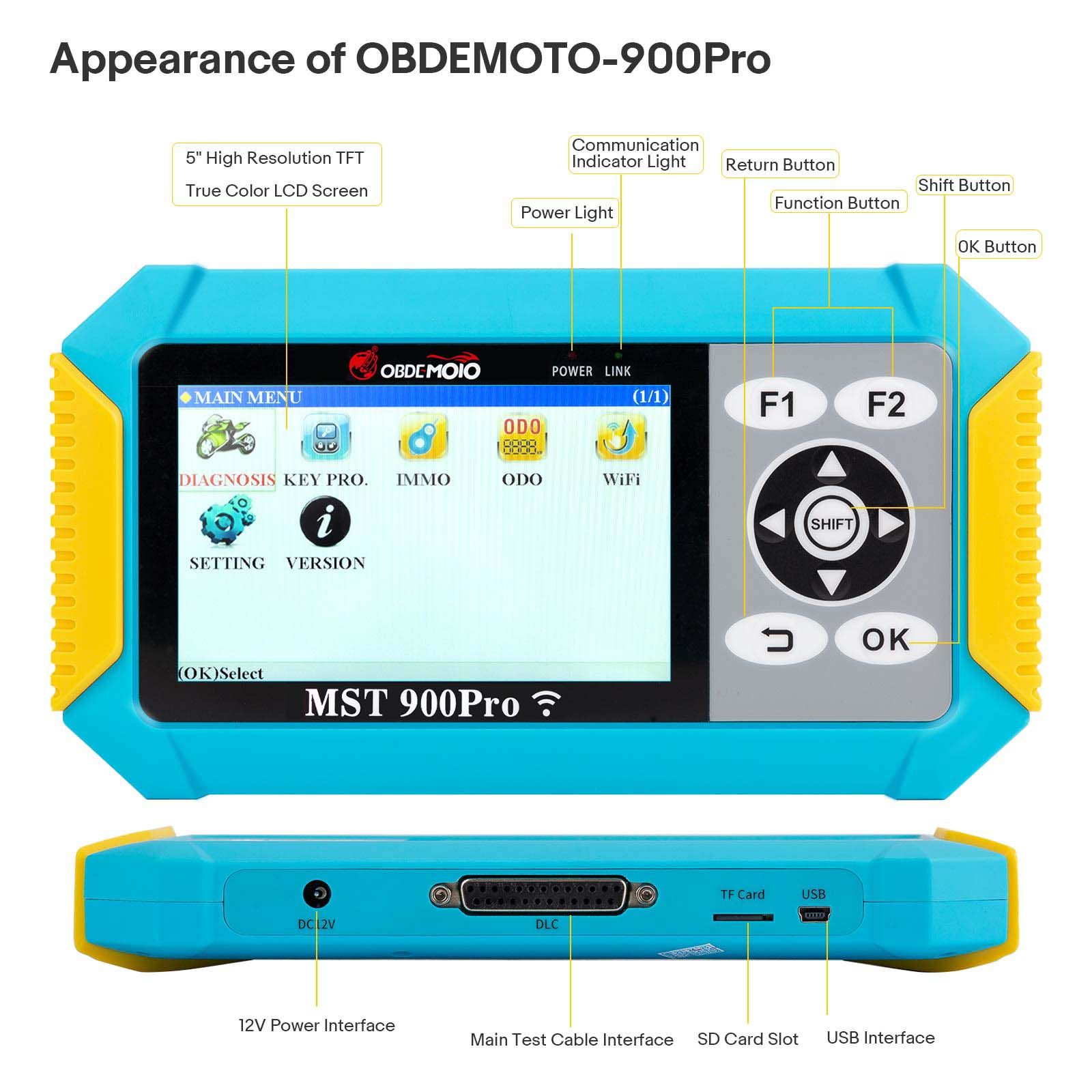 OBDEMOTO 900PRO Motocycle Scanner Support Diagnostic Key Correspondance et ODO avec BMW Smart Card Key 8A Puce