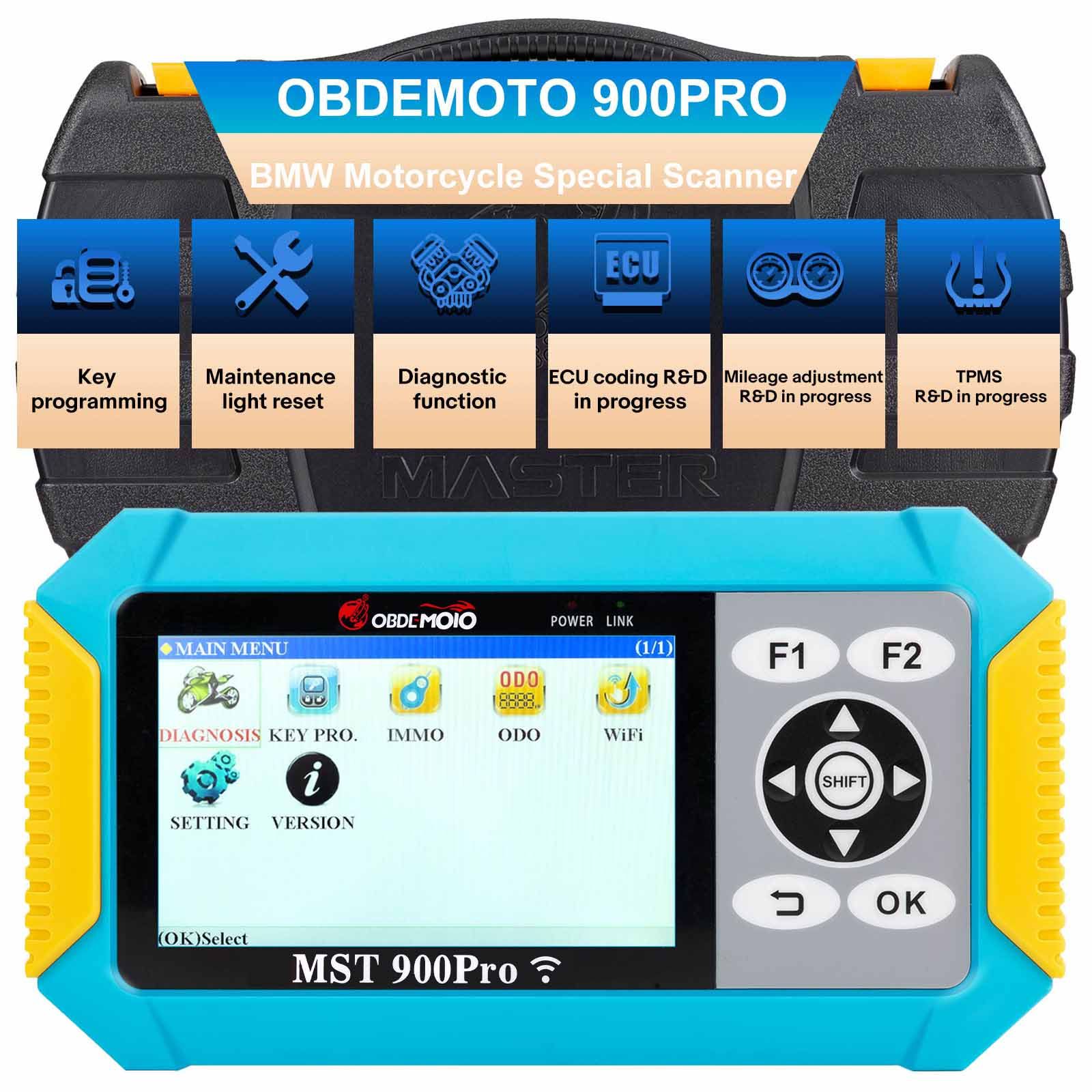 OBDEMOTO 900PRO Motocycle Scanner Support Diagnostic Key Correspondance et ODO avec BMW Smart Card Key 8A Puce