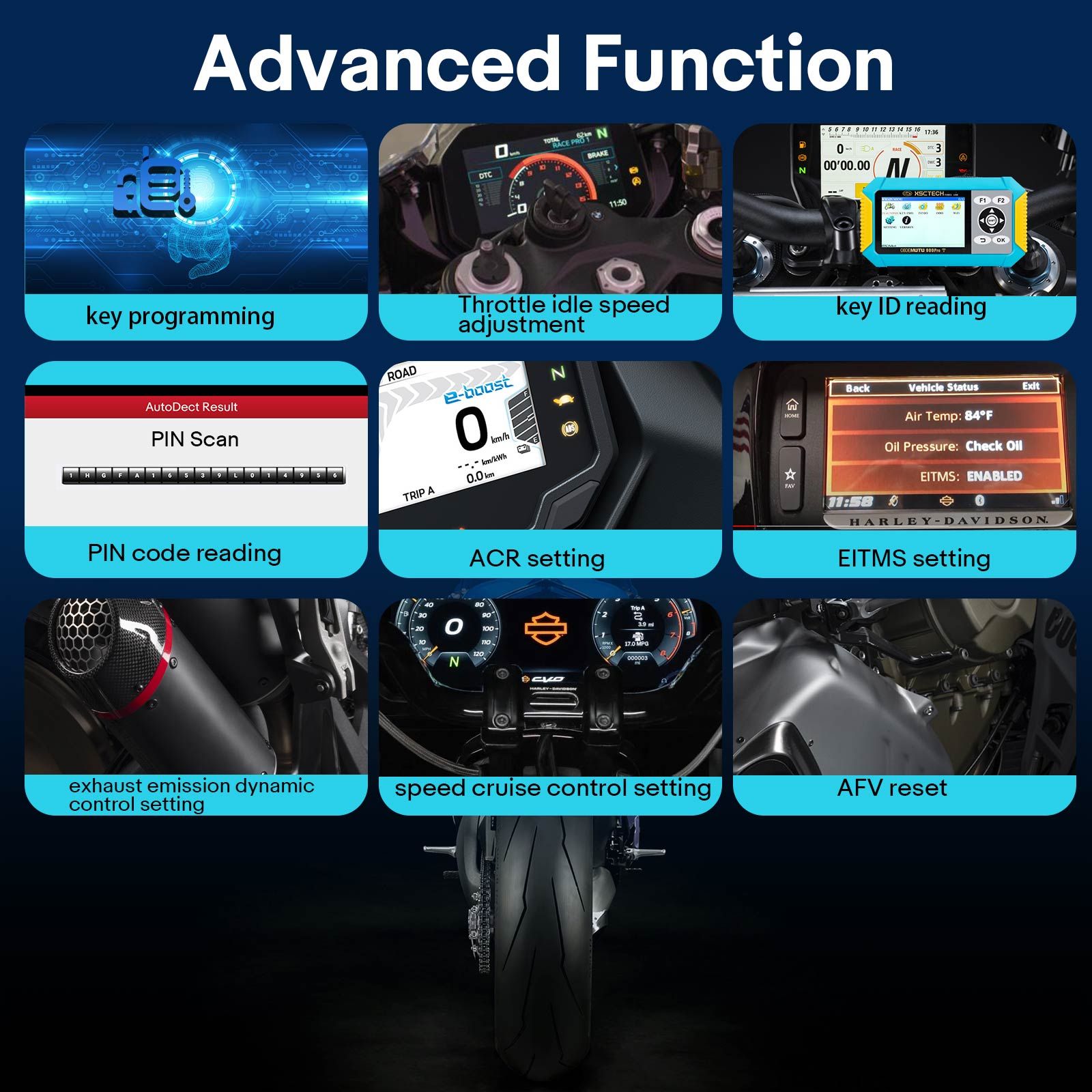 OBDEMOTO 900PRO Motocycle Scanner Support Diagnostic Key Correspondance et ODO avec BMW Smart Card Key 8A Puce
