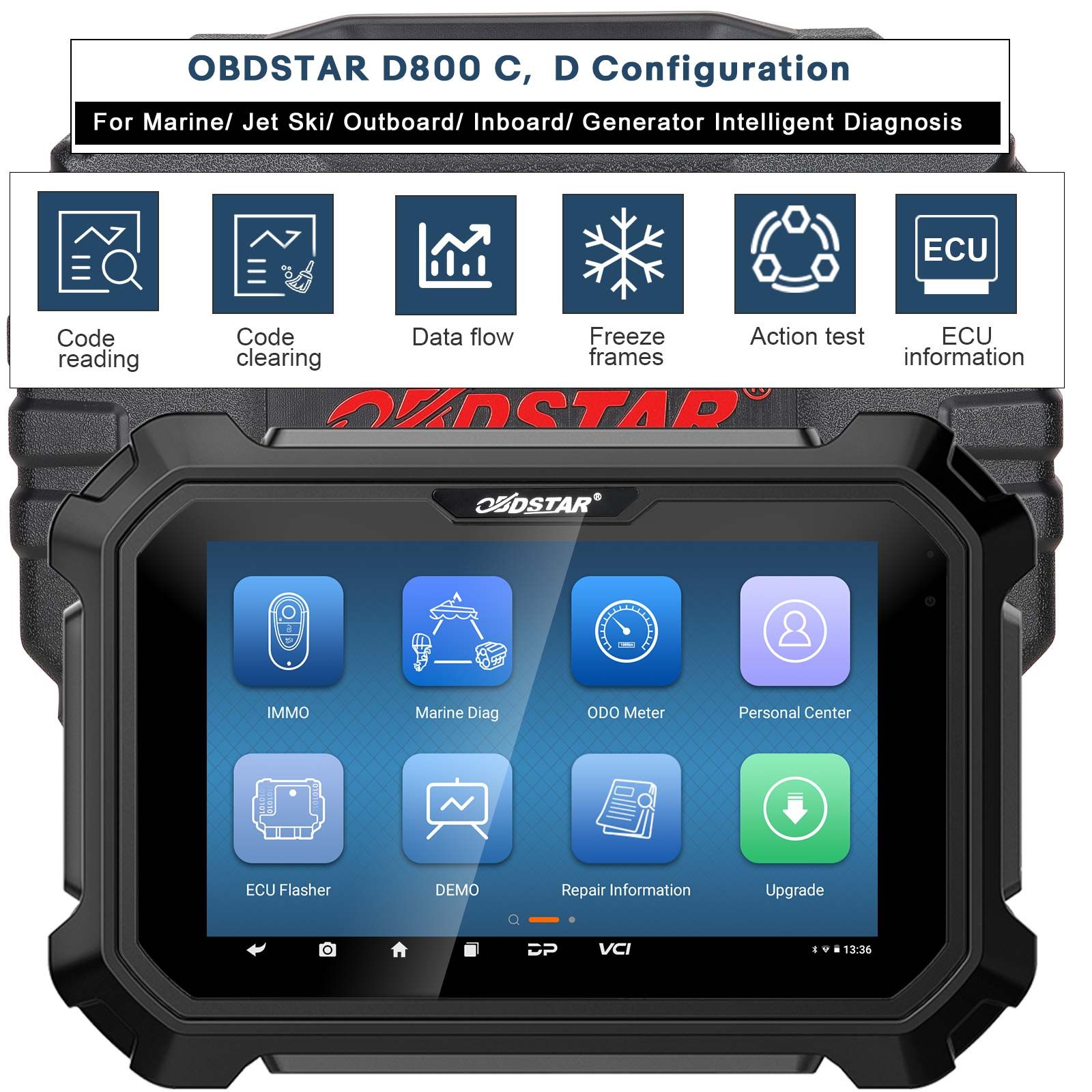 Configuration OBDSTAR D800 C + D pour le diagnostic intelligent de marine/jet ski/hors bord/à bord/générateur