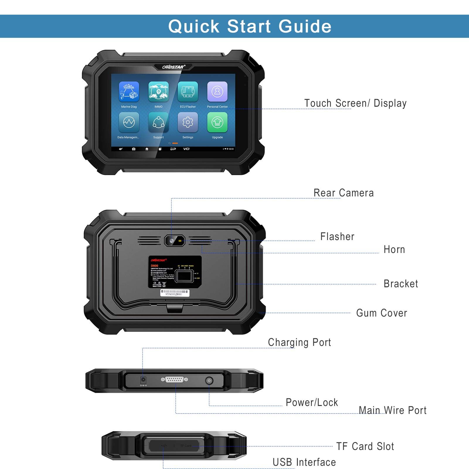 2025 OBDSTAR D800 A + B + C + D Outil de diagnostic marin de configuration complète pour le générateur de jet ski / hors bord / à bord