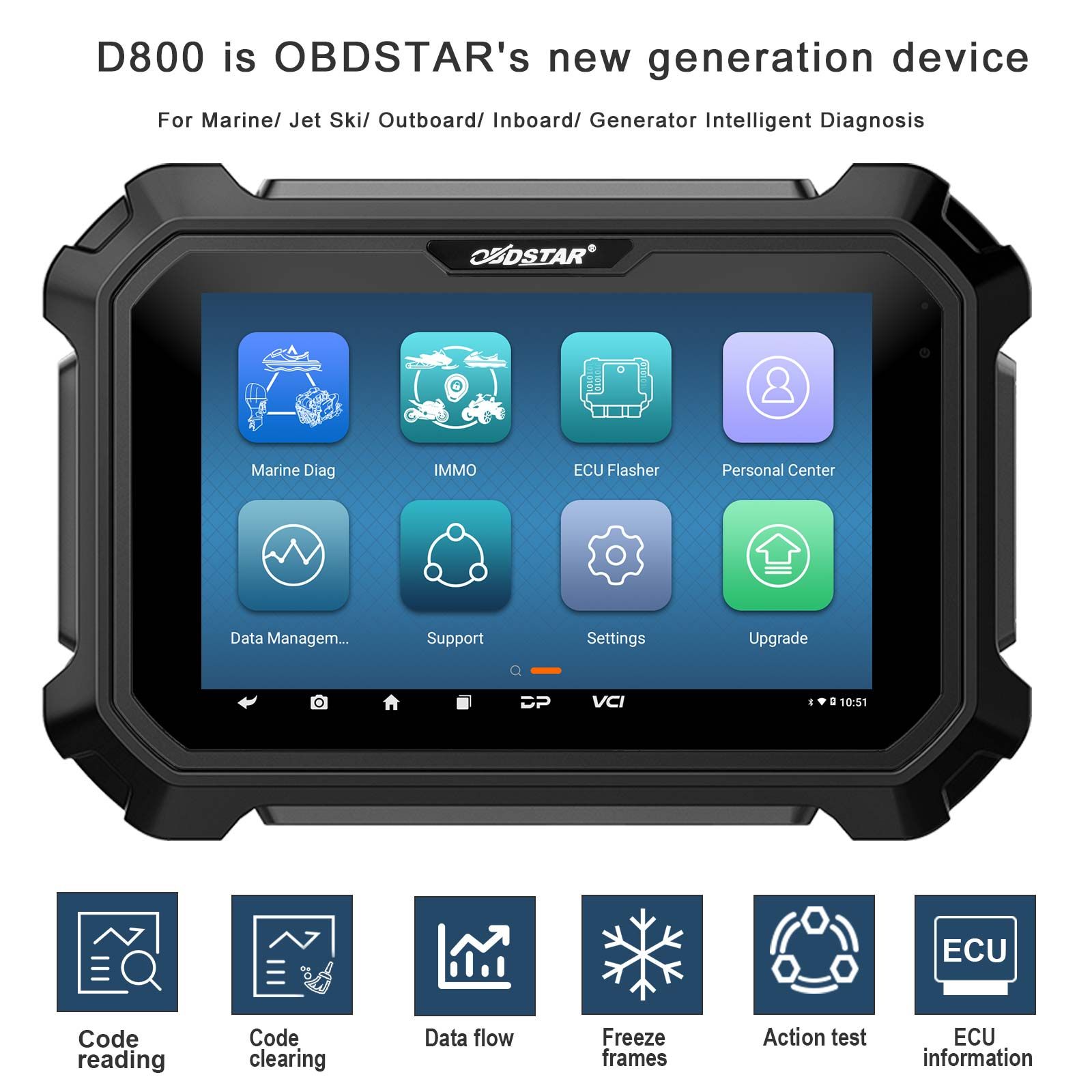 2025 OBDSTAR D800 A + B + C + D Outil de diagnostic marin de configuration complète pour le générateur de jet ski / hors bord / à bord