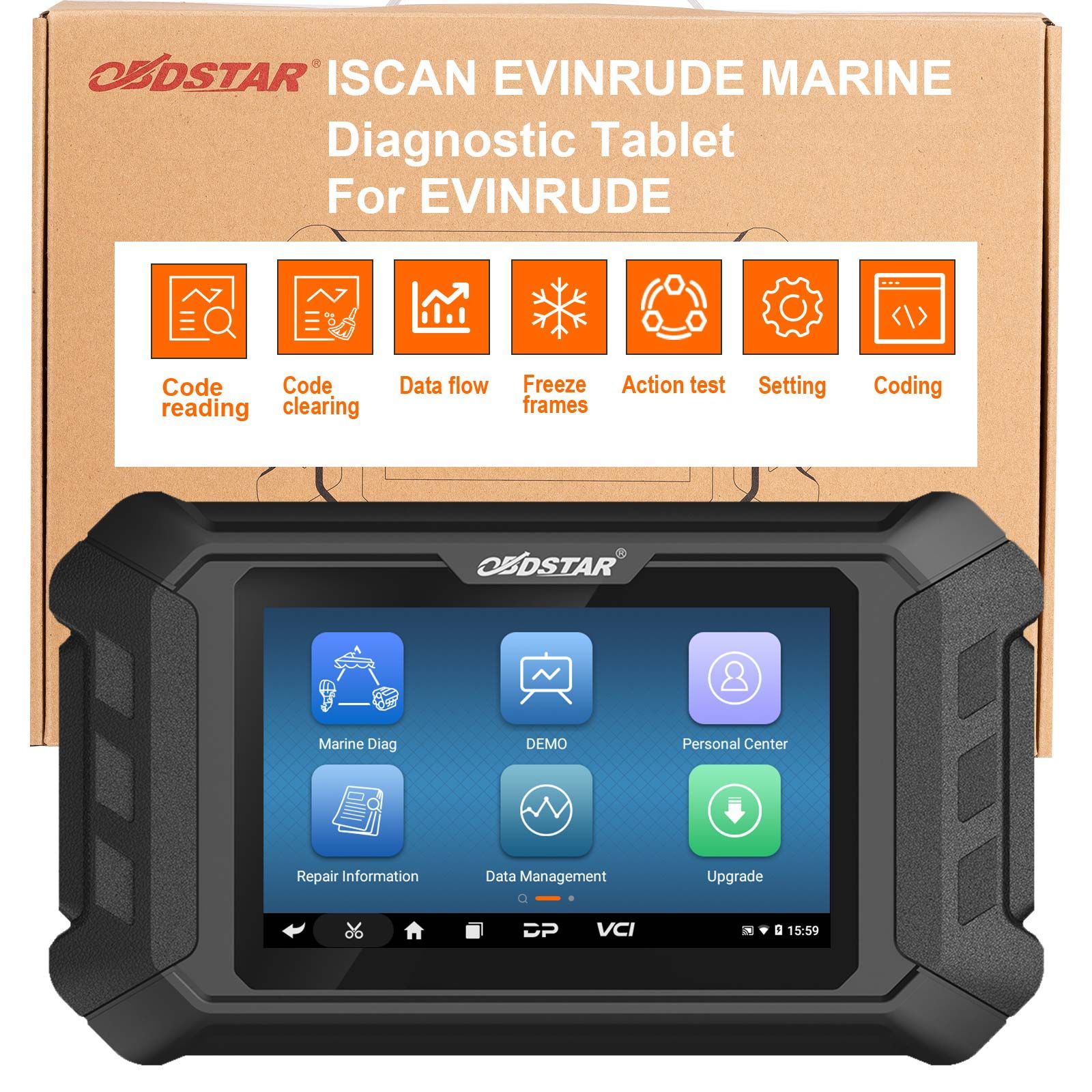 OBDSTAR ISCAN pour le support du scanner de diagnostic marin EVINRUDE 40 EFI 4 courses, 50 EFI 4 courses, 70 EFI 4 courses, modèles hors bord de la série G2
