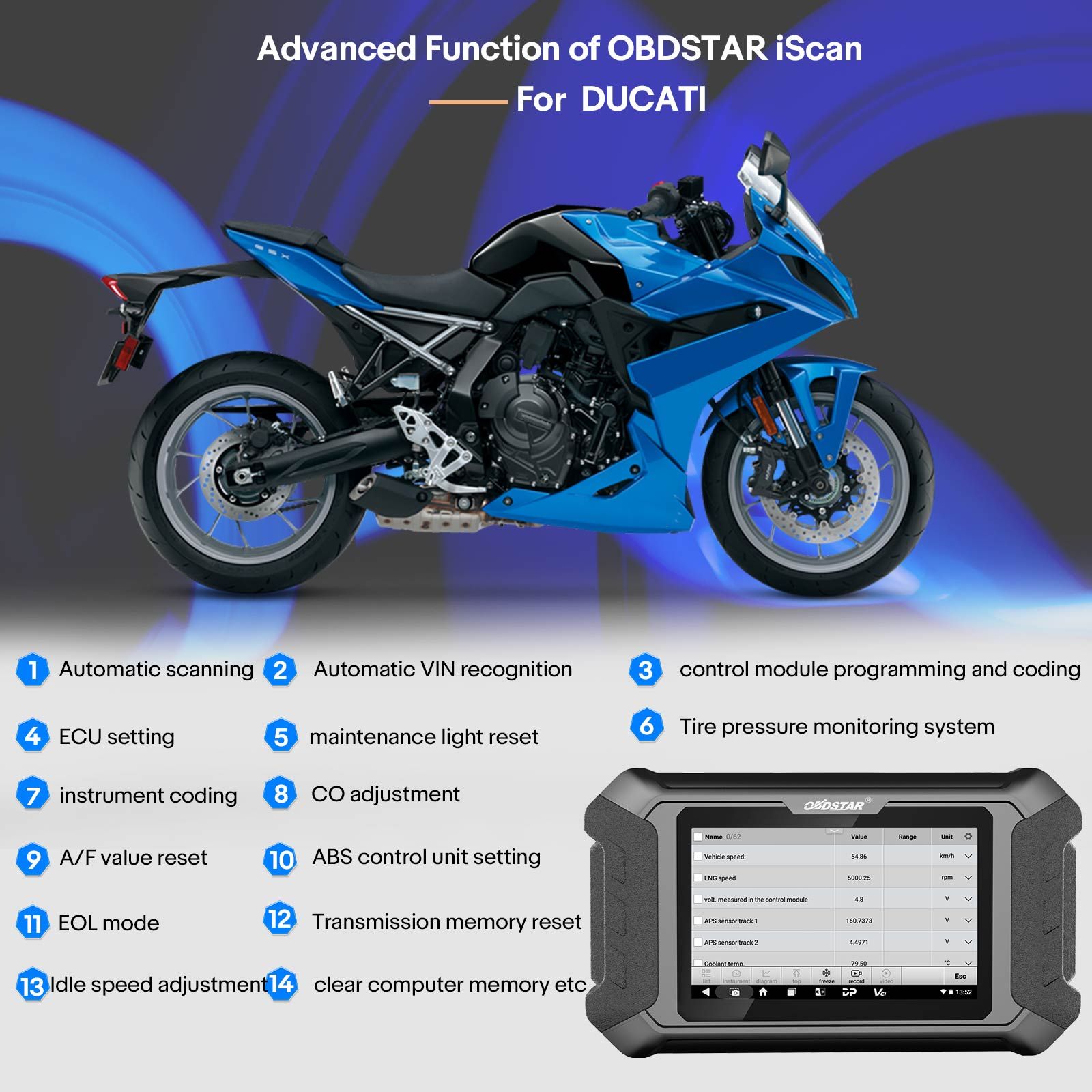 OBDSTAR iScan pour l'outil de diagnostic de moto DUCATI avec le diagnostic de support de câble M041 et la programmation clé et l'étalonnage de l'odomètre