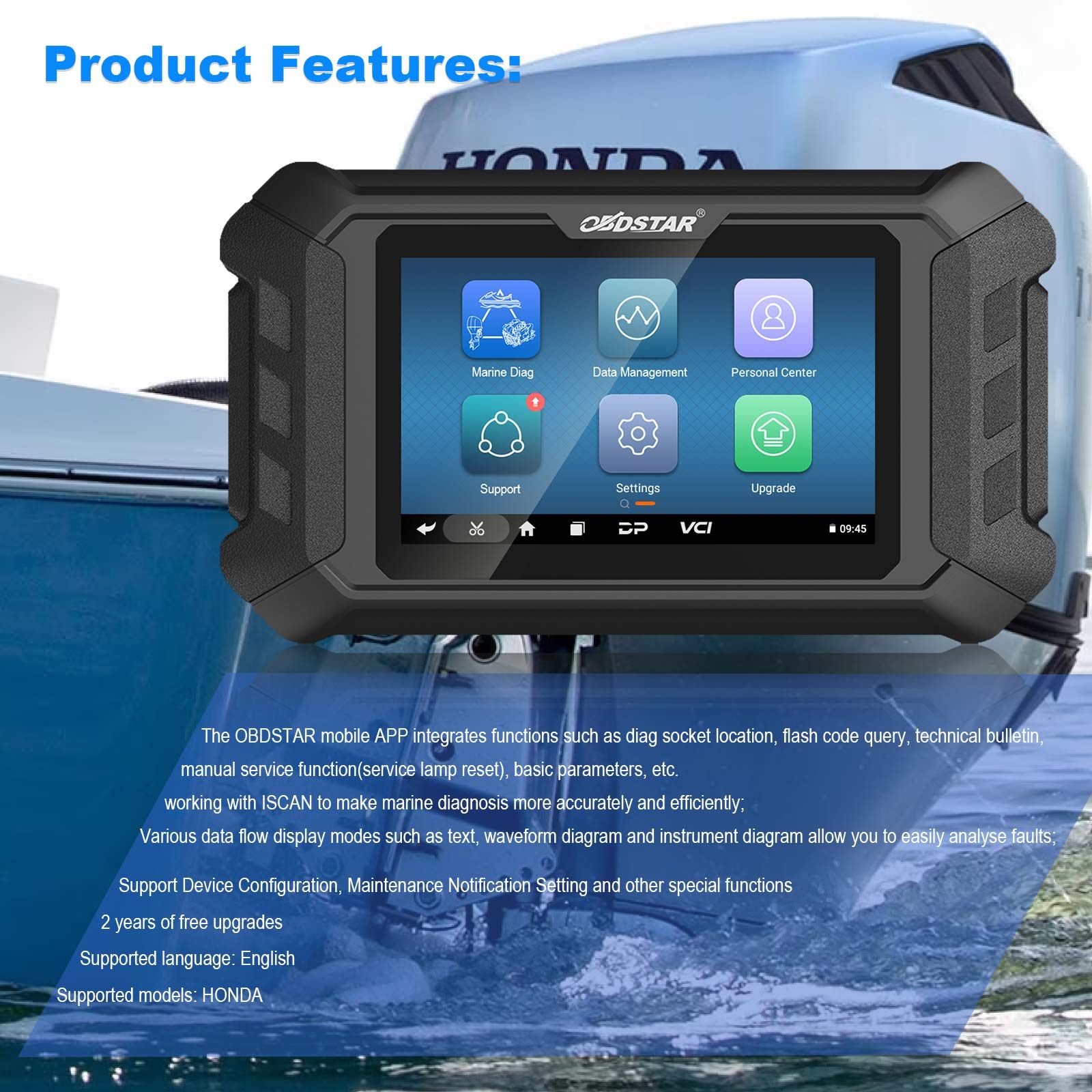 OBDSTAR iScan pour HONDA Marine Diagnostic Tablet Code Reading Code Clearing Data Flow Action Test pour 2004 -2022 Jet Skil Outboard Model