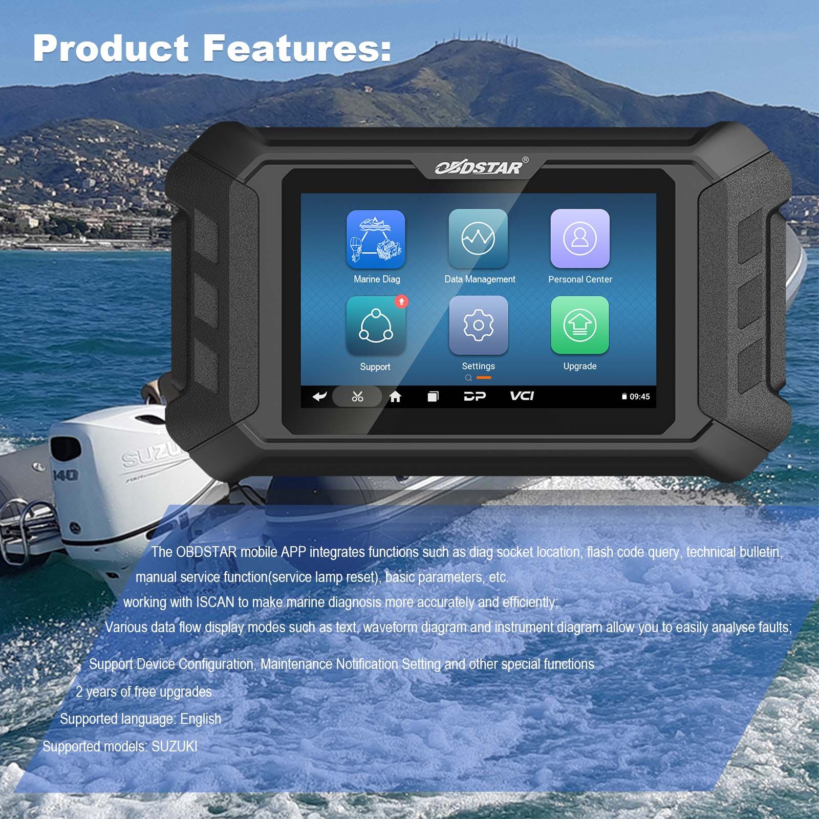 OBDSTAR iScan pour SUZUKI Marine Diagnostic Tablet Code Reading Code Clearing Data Flow Action Test pour 1998 -2022 SUZUKI Outboard Models