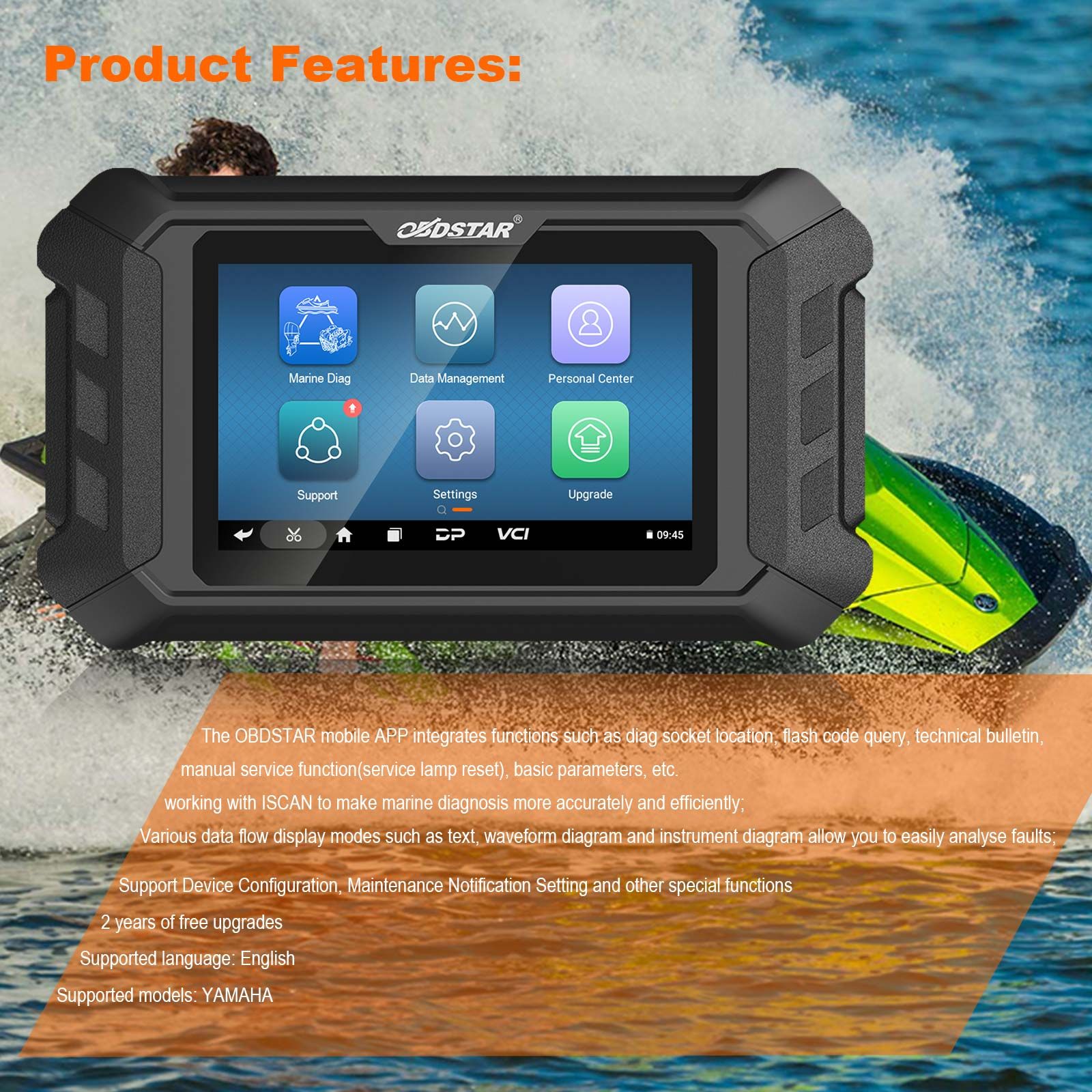 OBDSTAR iScan pour YAMAHA Marine Diagnostic Tool Code Reading Code Clearing Data Flow Action Test pour 2003 -2022 All Jet Ski Outboard model