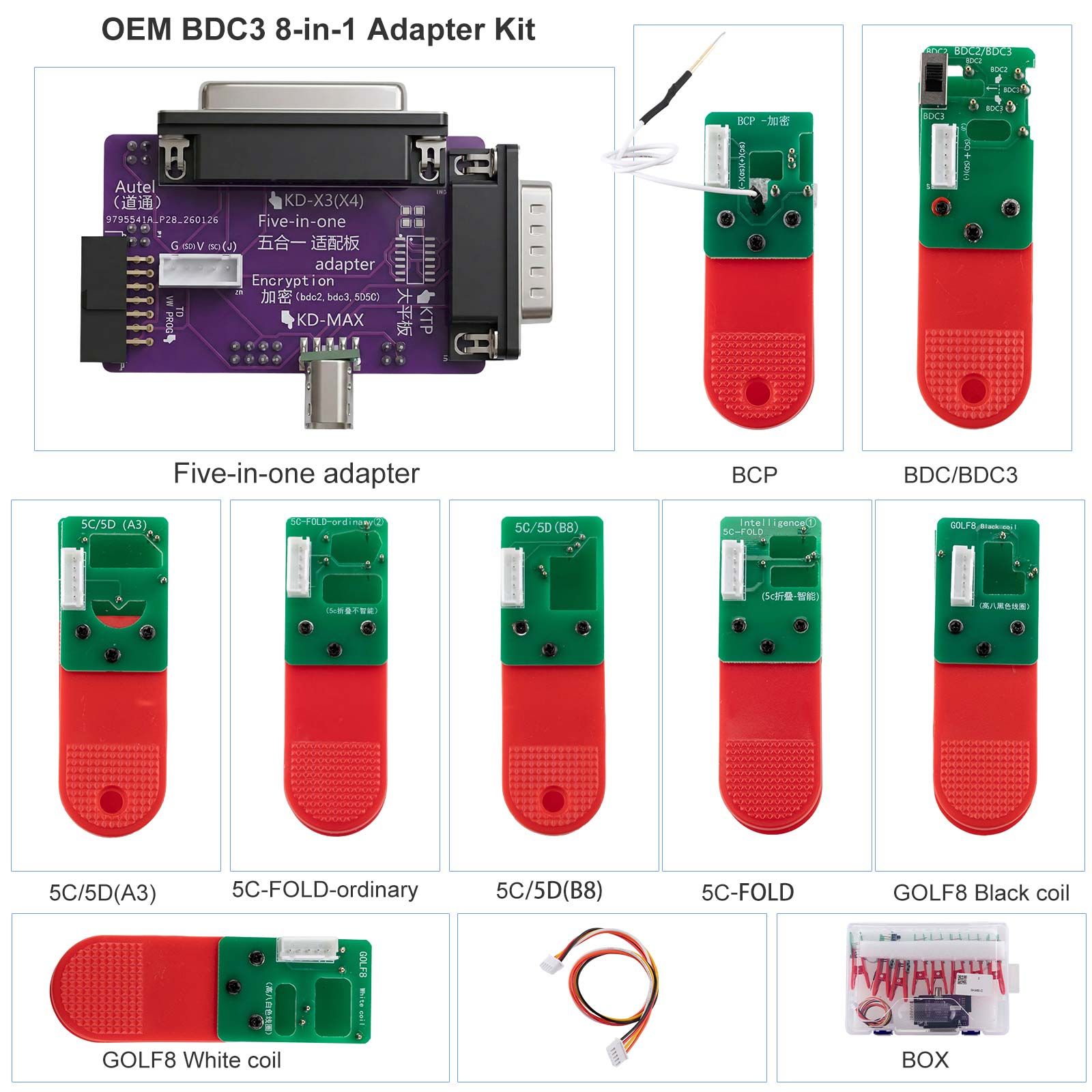 Kit Adaptateur OEM BDC3 8-en-1 pour VAG 5C, 5D et BMW – Programmation de Clés Cryptées