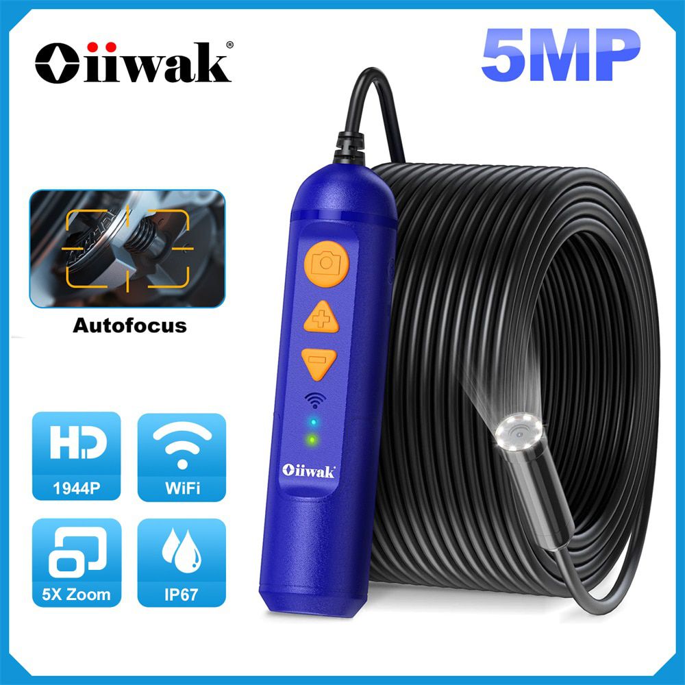 Oiwak wifi endoscope camera 5MP autofocus Wireless Endoscope 1944p 14mm pipe Drain Pipe Snake camera 15m 20m