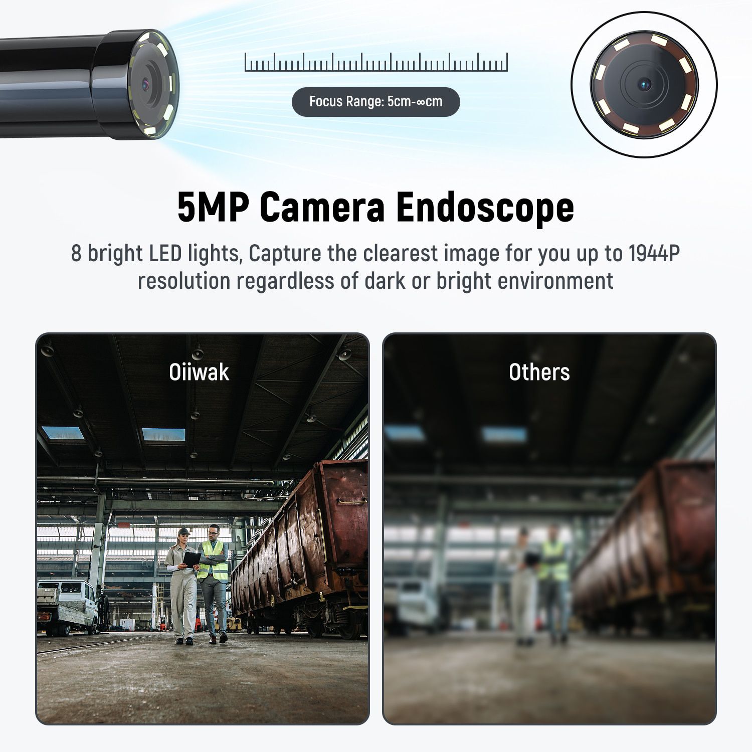 Oiwak wifi endoscope camera 5MP autofocus Wireless Endoscope 1944p 14mm pipe Drain Pipe Snake camera 15m 20m