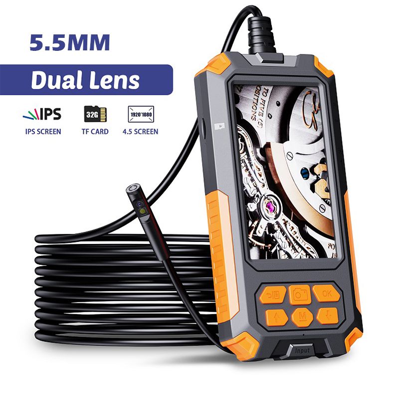 P50 double camera Inspection Endoscope 4,5 "IPS Screen hd1080p 8mm 5,5mm double lens Rigid Cable 9 LED Waterproof endoscope 32G TF