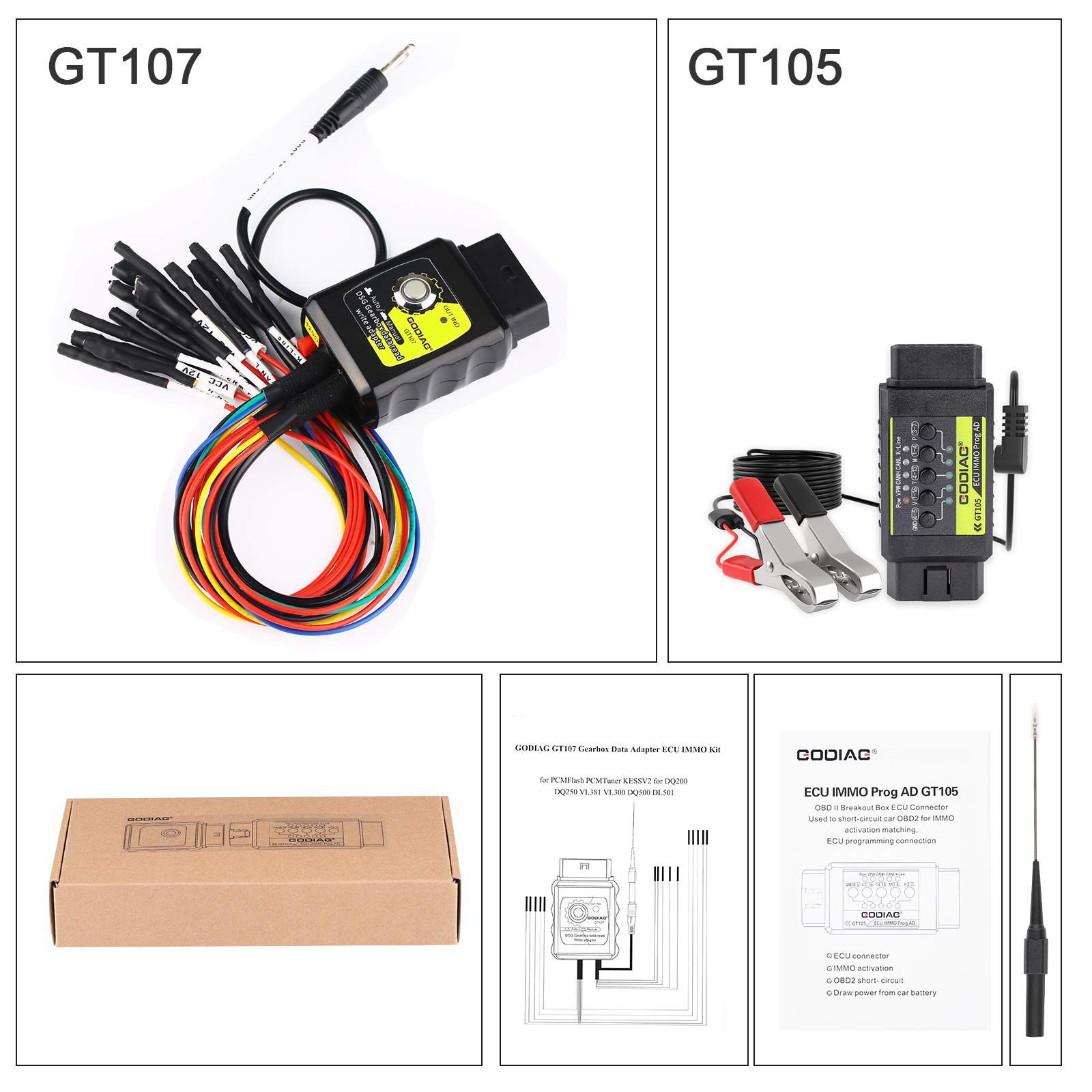 PCM Tuner ECU programmer 67 Module 1 + godiag gt107 DSG Gearbox adaptateur de lecture / écriture de données avec gt105 + câble de dérivation à 3 conducteurs