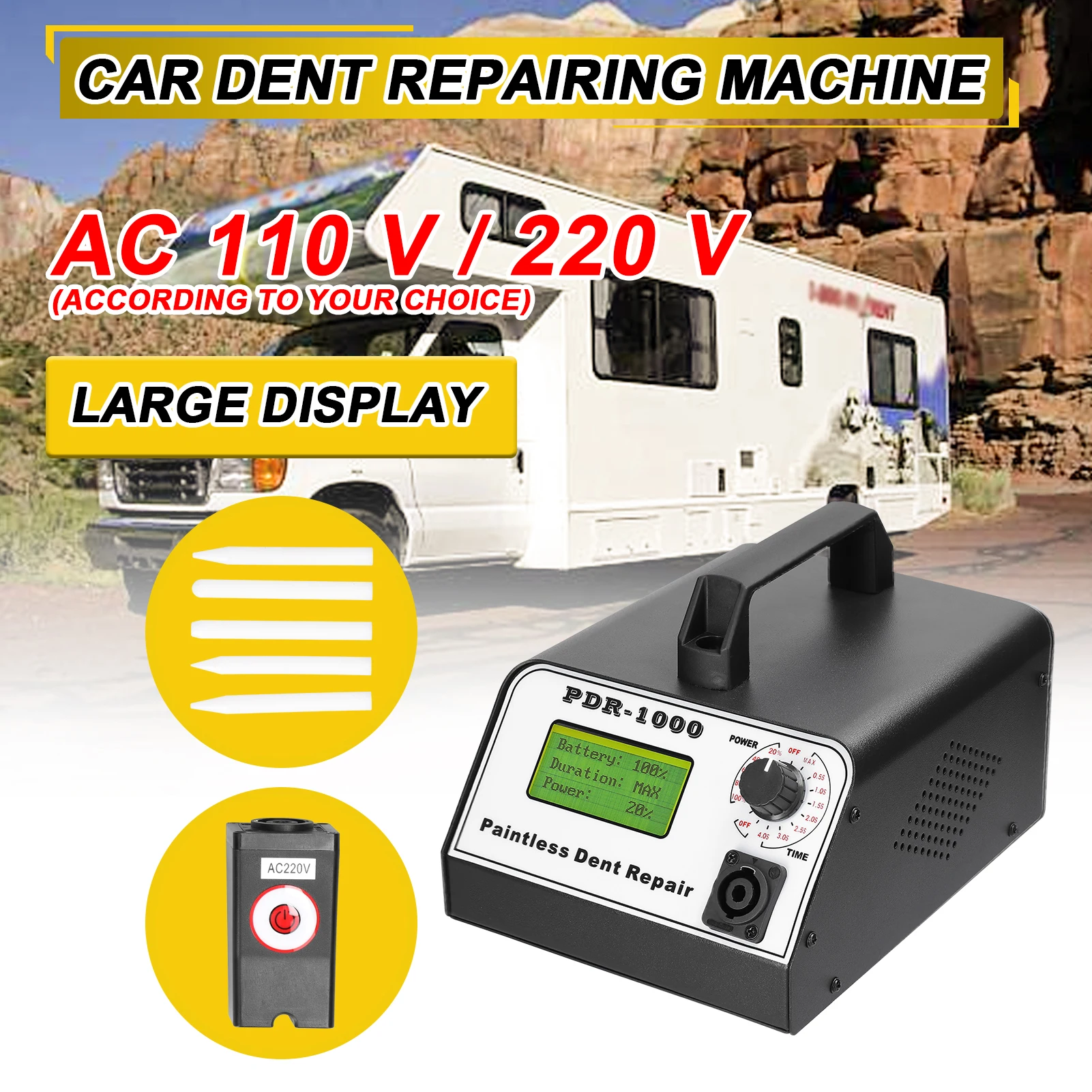 PDR-1000 Machine de réparation de dents sans peinture de voiture Appareil de réparation de dents de corps automatique Outil d'enlèvement de dents portable réglable temps / puissance