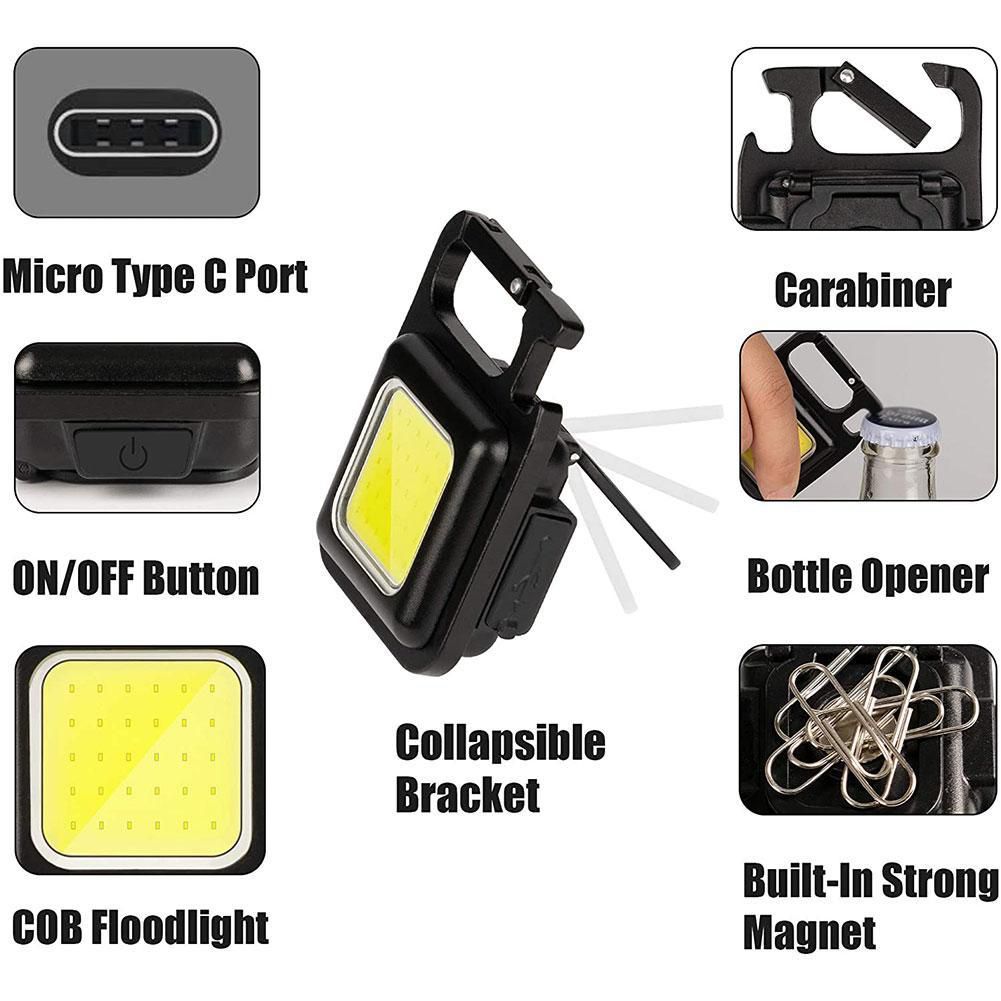 Mini lampe LED ultra lumineuse petite lampe de poche porte - clés lumière forte lampe de service d'urgence portable ouvre - bouteille USB