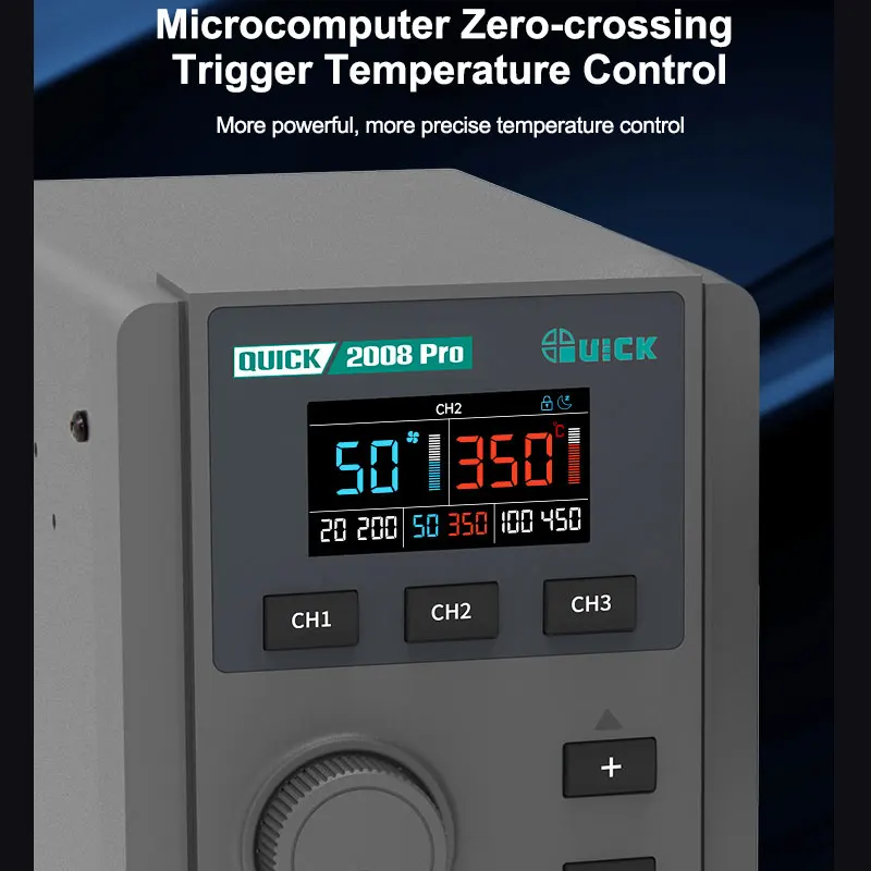 QUICK 2008 Pro Sans plomb Station de retravail d'air chaud Affichage LCD Automatique Conception d'air froid Outils de réparation automatique du système de sommeil