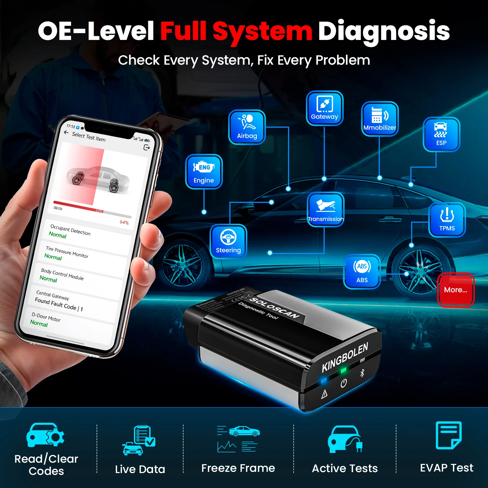 Soloscan pour Toyota et Lexus – Scanner OBD2 Bluetooth avec mises à jour gratuites, outil de diagnostic bidirectionnel pour iOS et Android