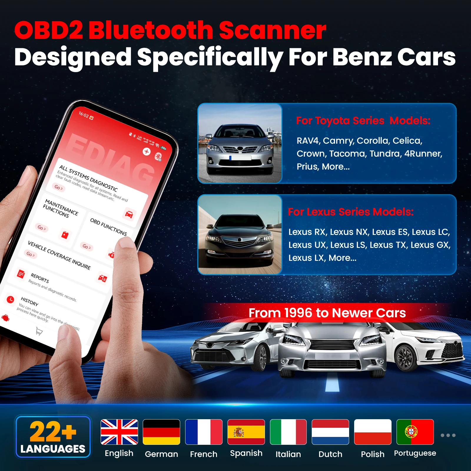 Soloscan pour Toyota et Lexus – Scanner OBD2 Bluetooth avec mises à jour gratuites, outil de diagnostic bidirectionnel pour iOS et Android