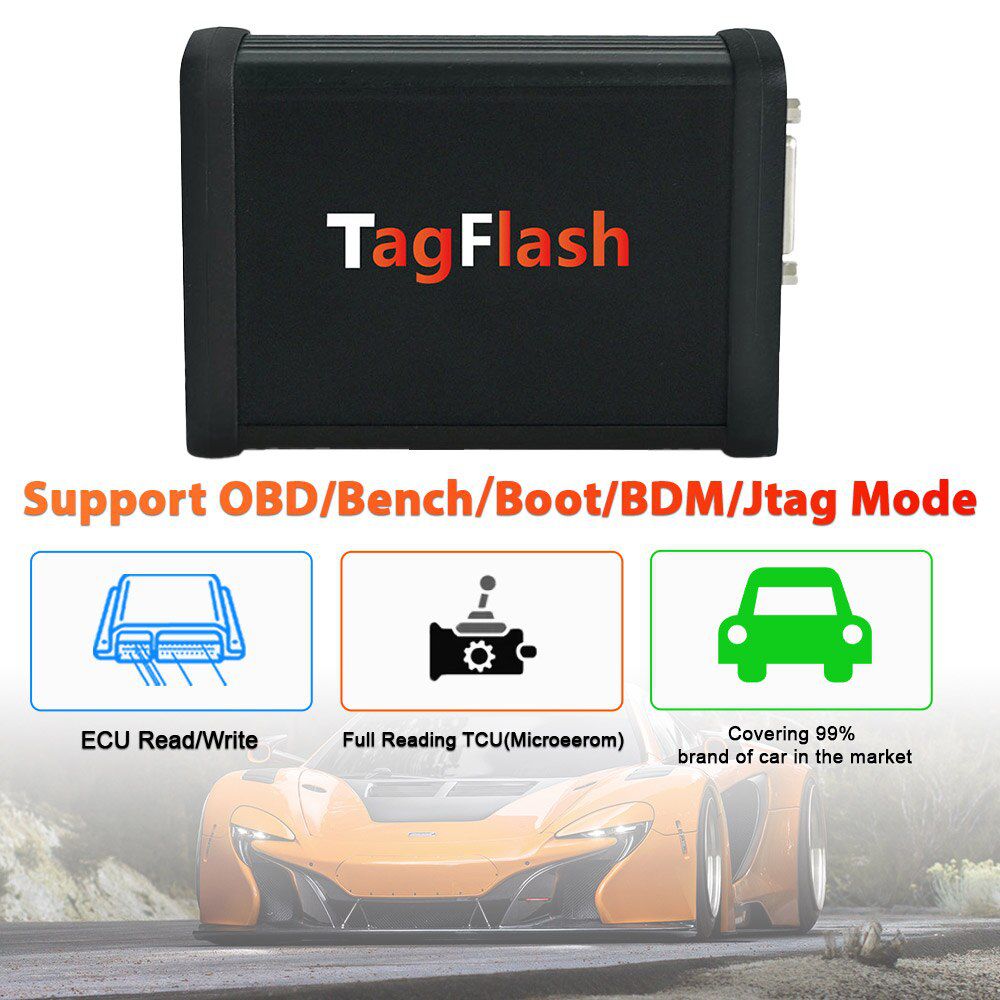 Le dernier programmeur d'ECU tagflash prend en charge le camion de voiture moto pleine lecture TCU Chip Tuning Tool obd / bench / Boot / BDM / JTAG mode