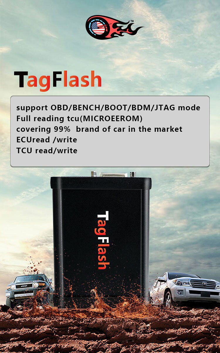 Le dernier programmeur d'ECU tagflash prend en charge le camion de voiture moto pleine lecture TCU Chip Tuning Tool obd / bench / Boot / BDM / JTAG mode