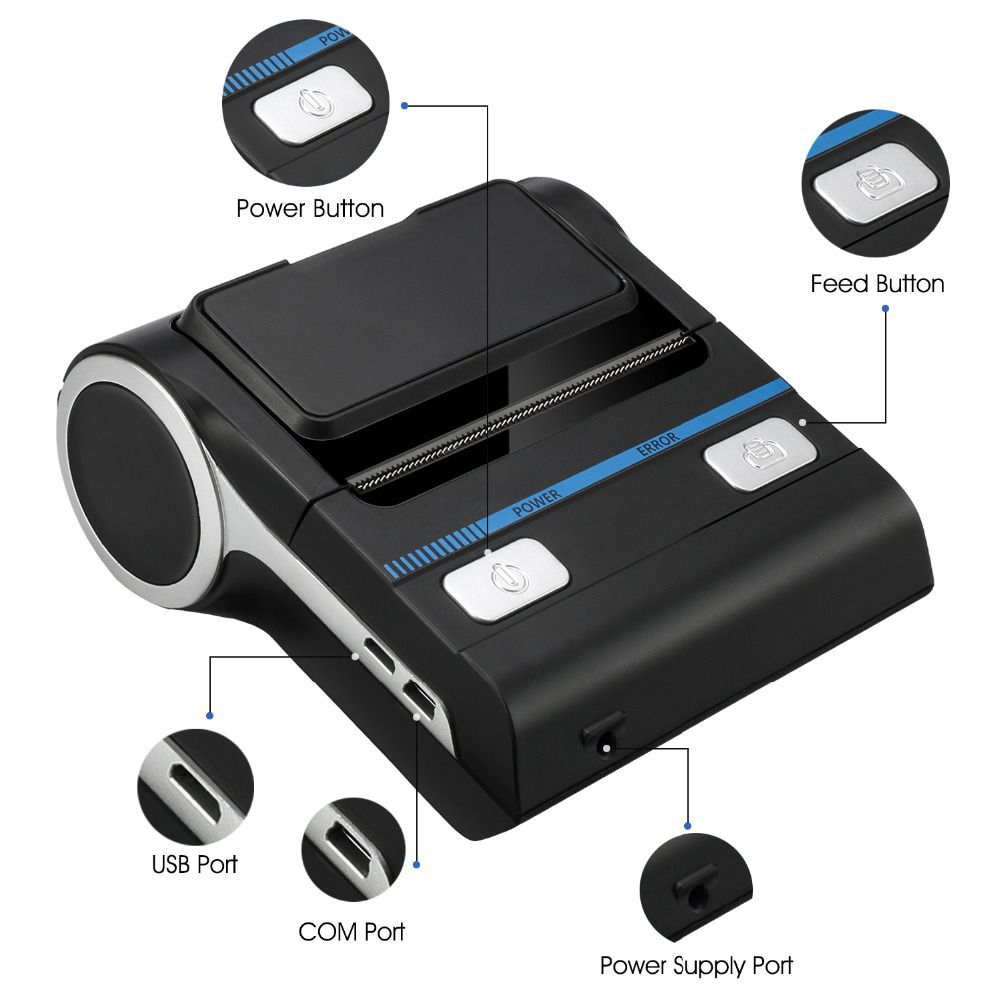 热敏打印机POS蓝牙安卓80mm热敏收据打印机便携式无线打印机