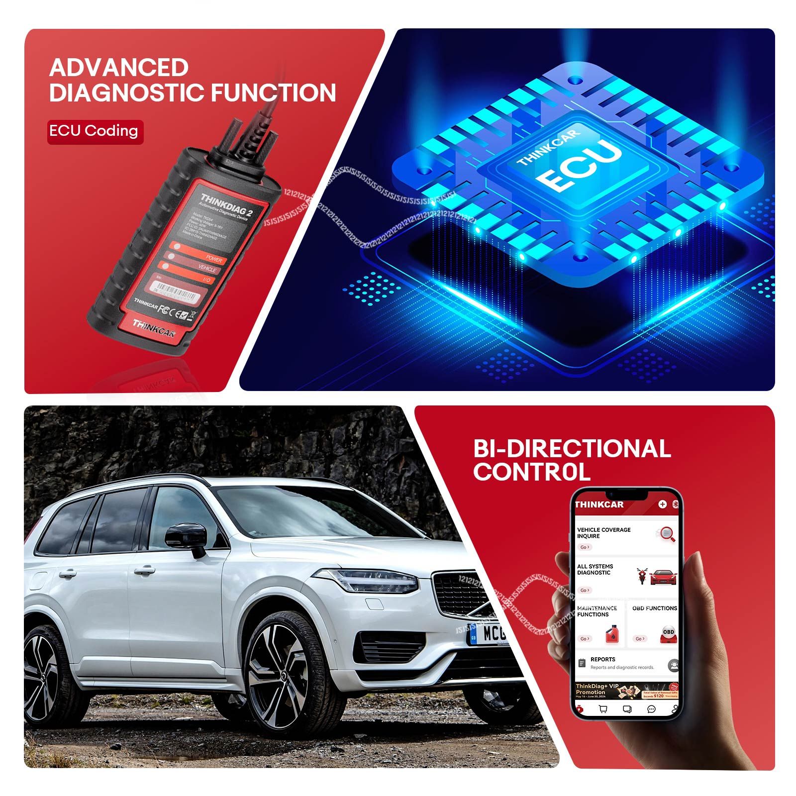 2025 THINKCAR Thinkdiag2 Outil de diagnostic bidirectionnel de tous les systèmes avec protocole CAN-FD Codage automatique de l'ECU VIN 15+ Fonctions de réinitialisation Un an Mise à jour gratuite