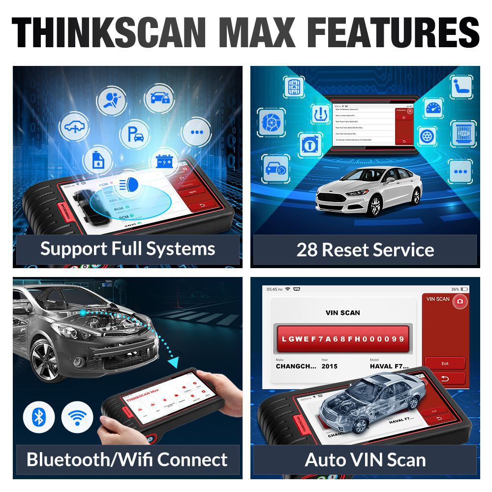 Thinkcar thinkscan Max OBD2 scanner Automated Automotive Diagnostic tool ECU code reader with free 28 Reset
