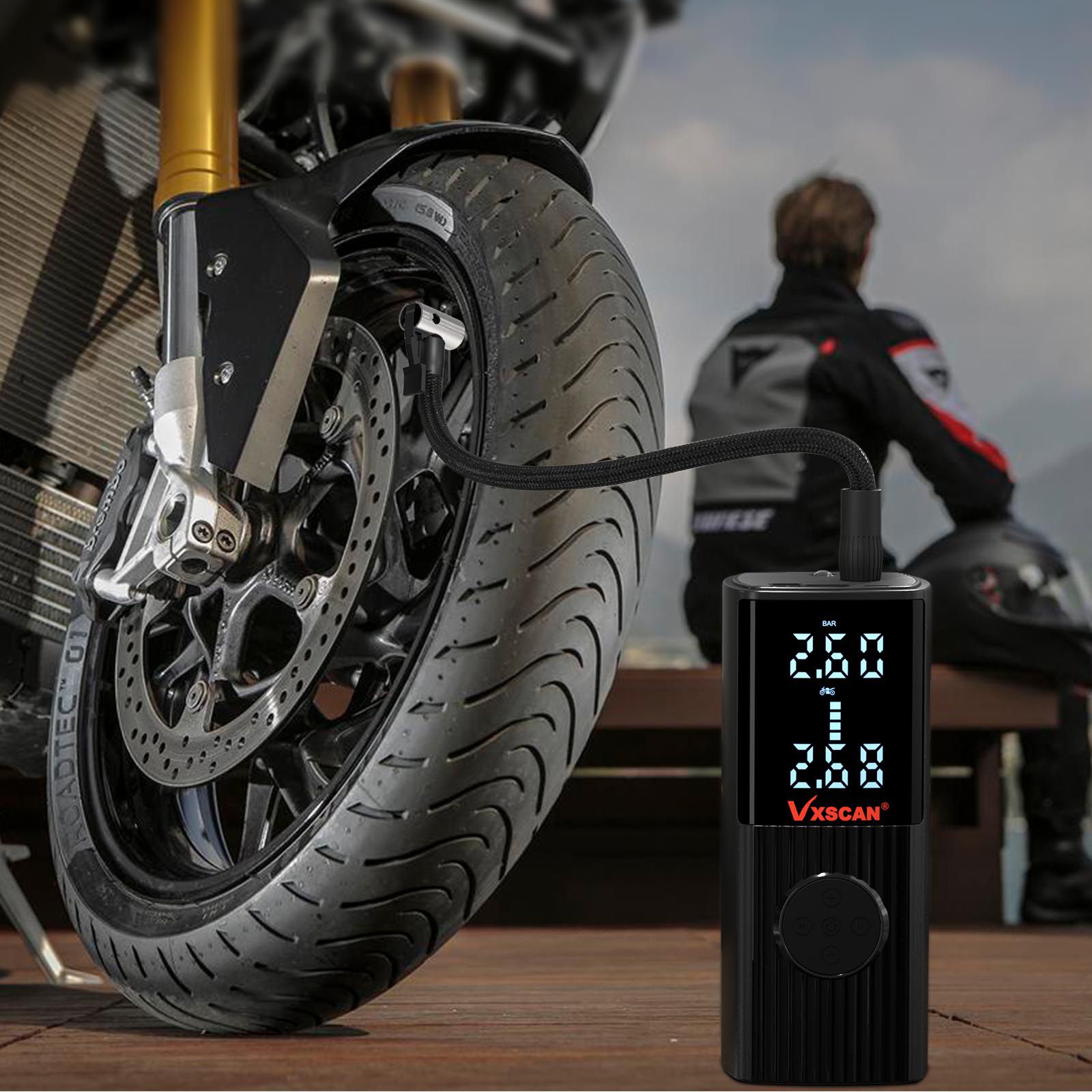 Compresseur d'air portable de gonflateur de pneu, pompe gonflable sans fil, pompe à air adaptée pour briquet de cigarette à bille de vélo de voiture et alimentation 2-1