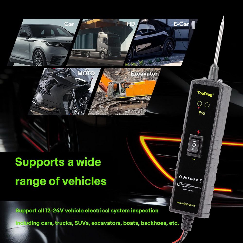Le testeur de câblage électrique automobile TOPDIAG P55 prend en charge toutes les inspections du système électrique du véhicule 12-24V