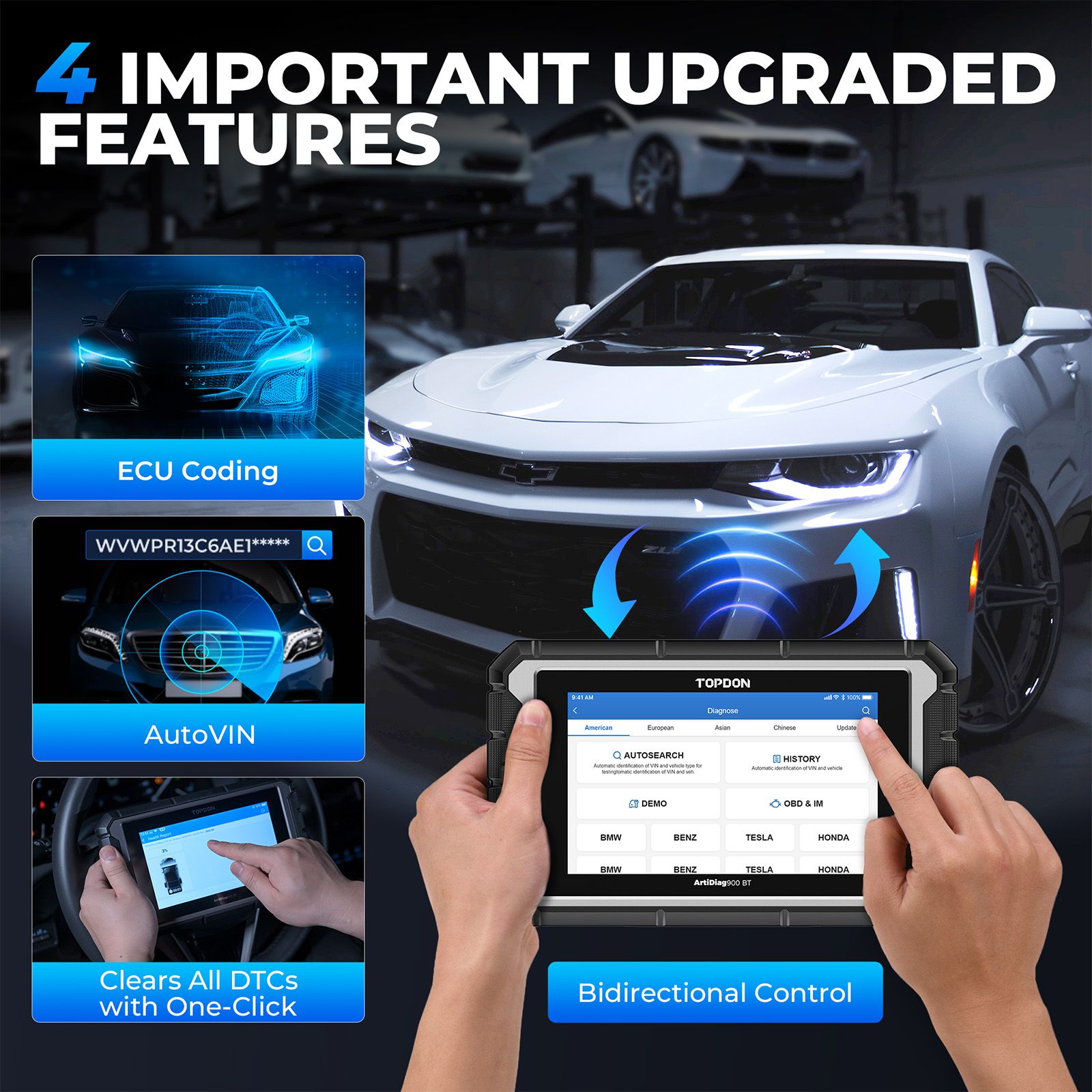 2025 TOPDON ArtiDiag 900 BT AD900BT Outil de diagnostic bidirectionnel prend en charge le codage de l'ECU 28 fonctions de service 2 ans Mise à jour gratuite